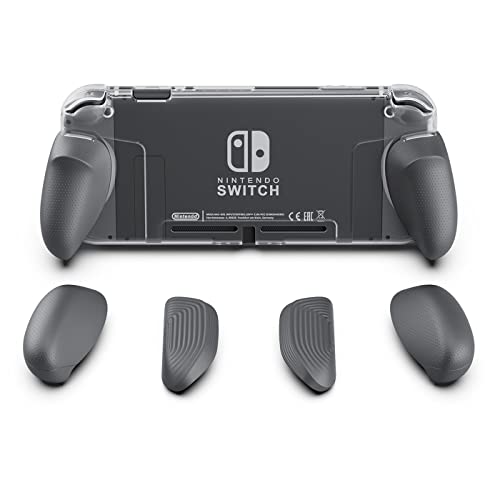 Skull & Co. GripCase Crystal - Transparent Protective Cover with Interchangeable Grips for Nintendo Switch (Dockable, Fits All Hand Sizes) - Gray | Perfect for Gaming at Home or On-The-Go