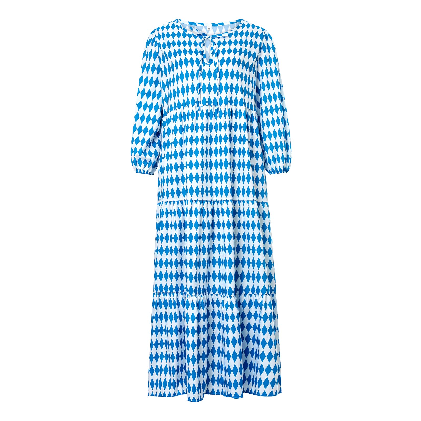 NUFIWI Women's Summer Boho Floral Print V-Neck Maxi Dress with Puff Sleeves - Smocked Waist Tiered Flare Sundress for Beach, Vacation & Casual Outings
