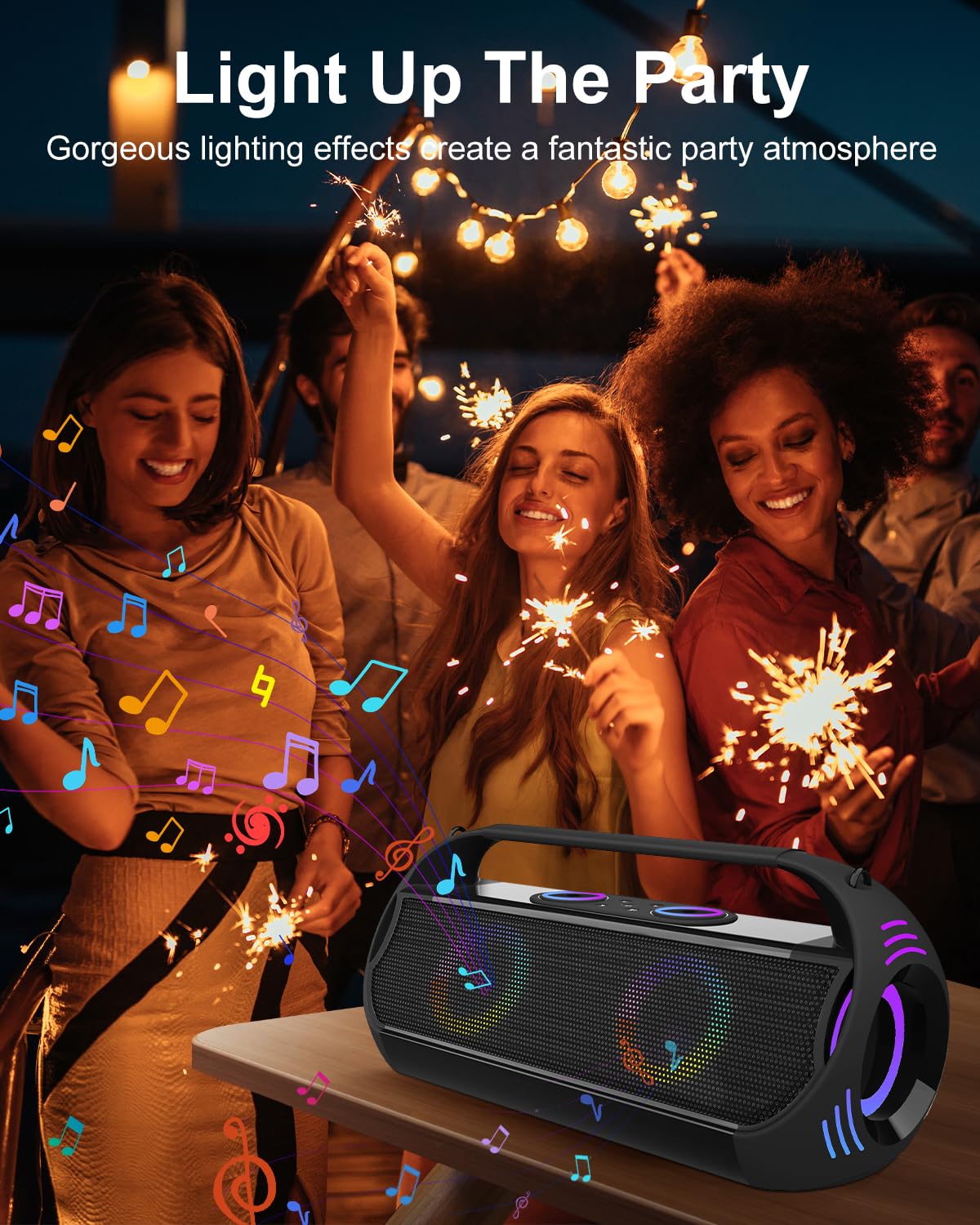 160W Karaoke Machine with 2 Wireless Microphones - Bluetooth Speaker, 20H Playtime, LED Light Show, 2+2 Stereo, Bass Boost 3.0 - Supports RC/REC/HP/AUX/USB/TF - Perfect for Parties, Camping, Outdoor Gatherings & Home Entertainment (Plus-Black)