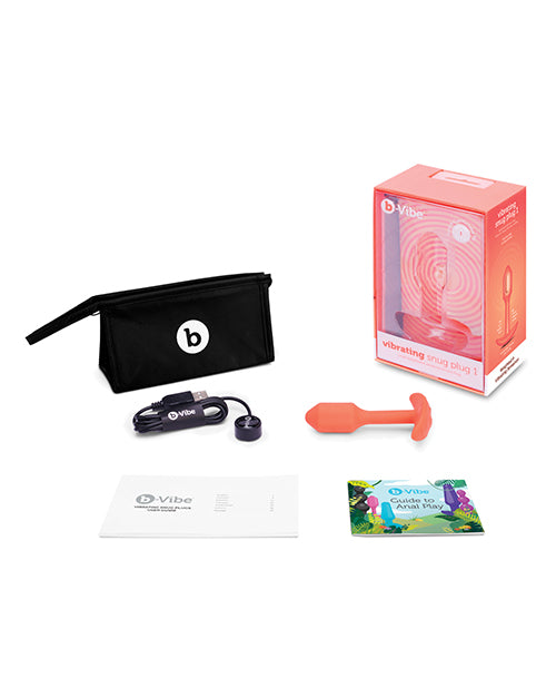 B Vibe Vibrating Snug Plug - Rechargeable Silicone Anal Plug for Men & Women, Small Size, Orange - Perfect for Solo Play & Couples Intimacy