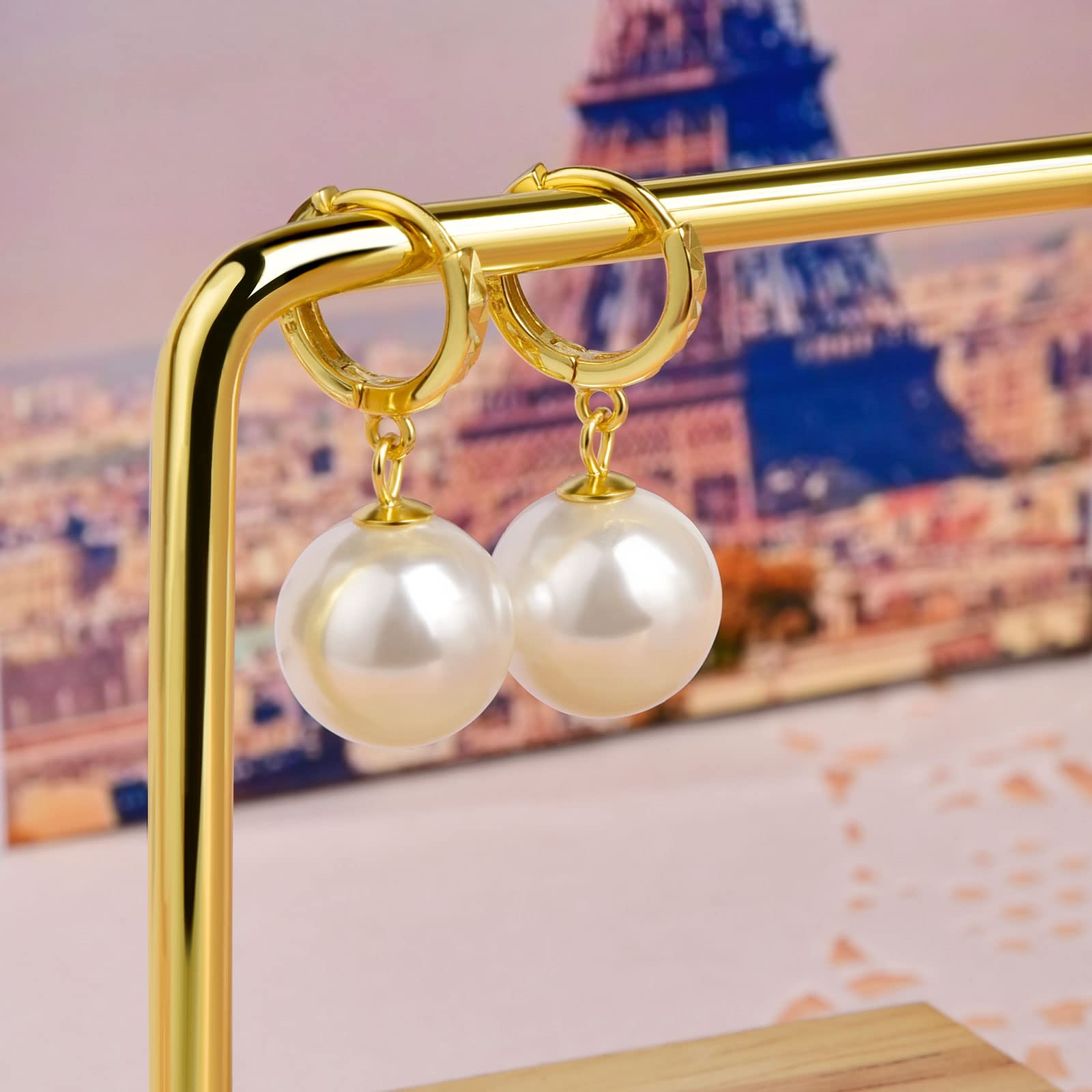 Lantine Elegant 925 Sterling Silver Baroque Pearl Drop Huggie Hoop Earrings for Women - Hypoallergenic Dangle Earrings with White Irregular Pearls - Perfect for Weddings, Parties & Everyday Wear