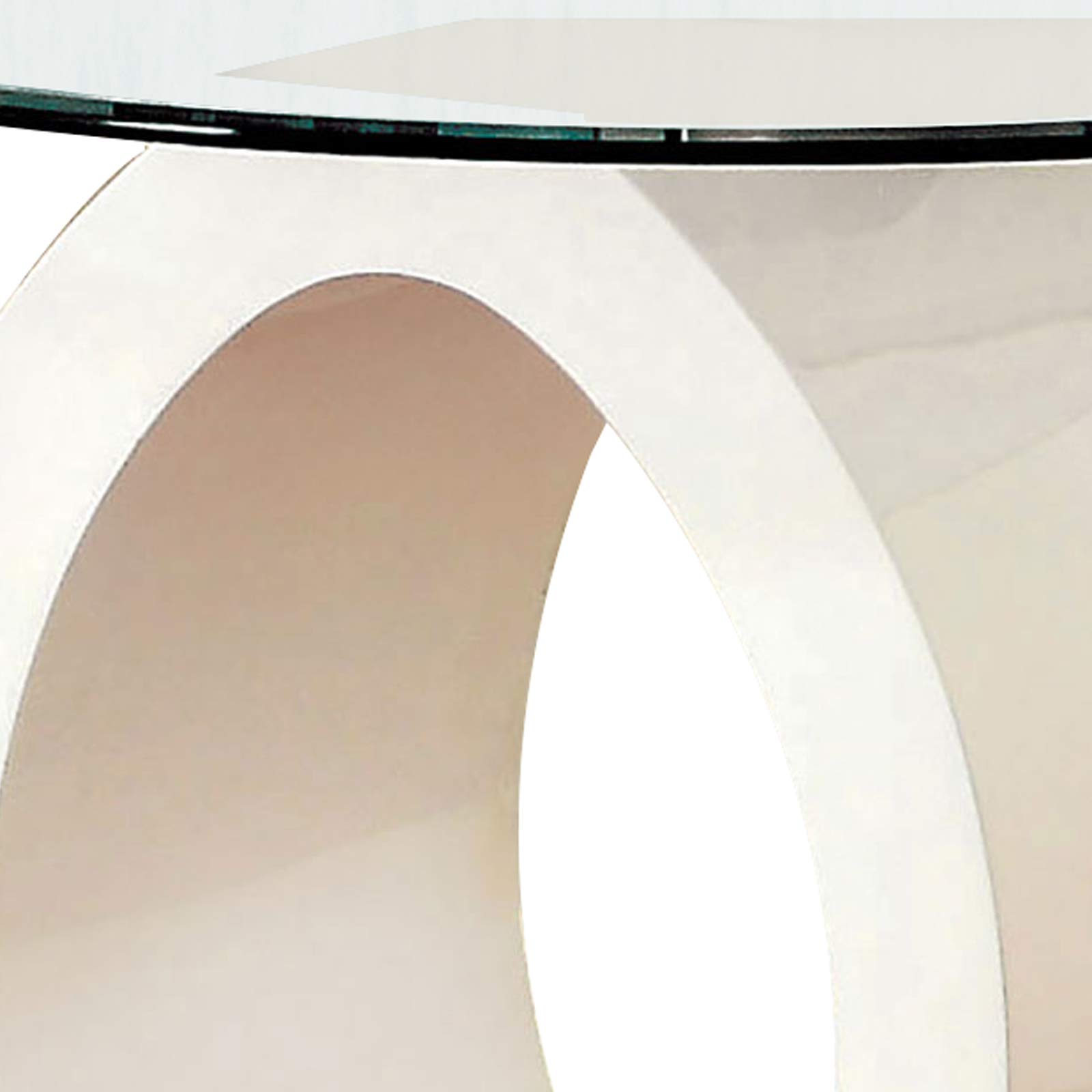 Benjara Modern White Tempered Glass End Table with O-Shaped Base - Perfect for Living Room, Bedroom, or Office Decor