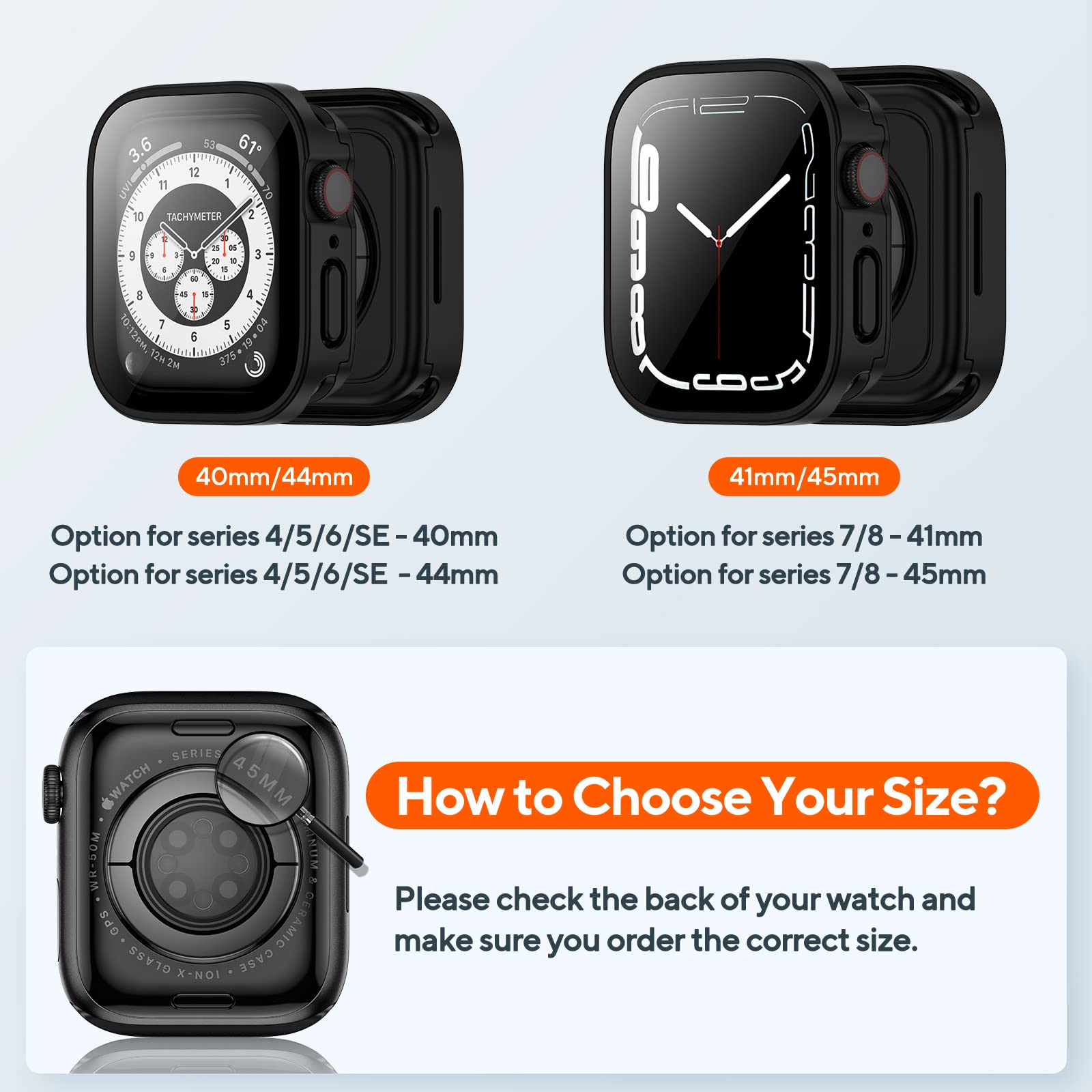 2 Pack 2 in 1 Waterproof Case for Apple Watch Series SE/SE2/6/5/4 44mm - Shockproof Protective Cover with Tempered Glass Screen Protector for iWatch (Black/Black) | Perfect for Swimming, Running & Outdoor Activities