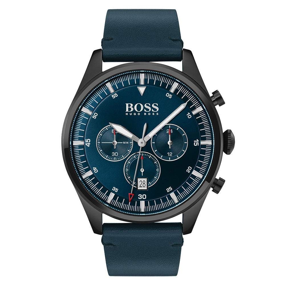 HUGO by Hugo Boss Men's Stainless Steel Quartz Watch with Genuine Leather Strap - Blue Dial, 22mm - Model 1513711 | Water Resistant, Dress & Casual Wear for Business & Everyday Use