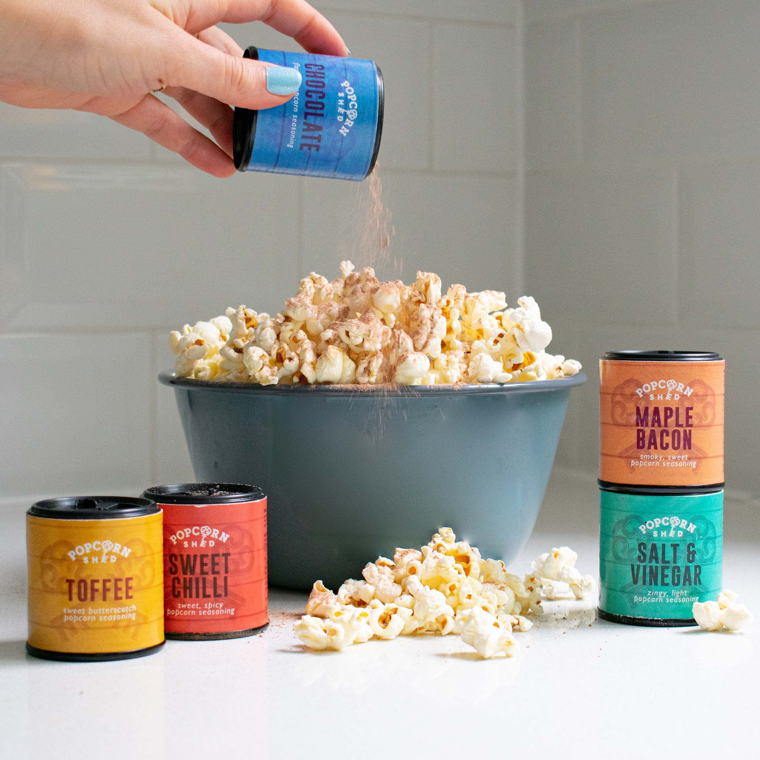 DIY Popcorn Seasoning Kit - 5 Delicious Flavors + 500g Popcorn Kernels - Vegan & Gluten-Free - Perfect for Movie Nights, Parties & Snack Time