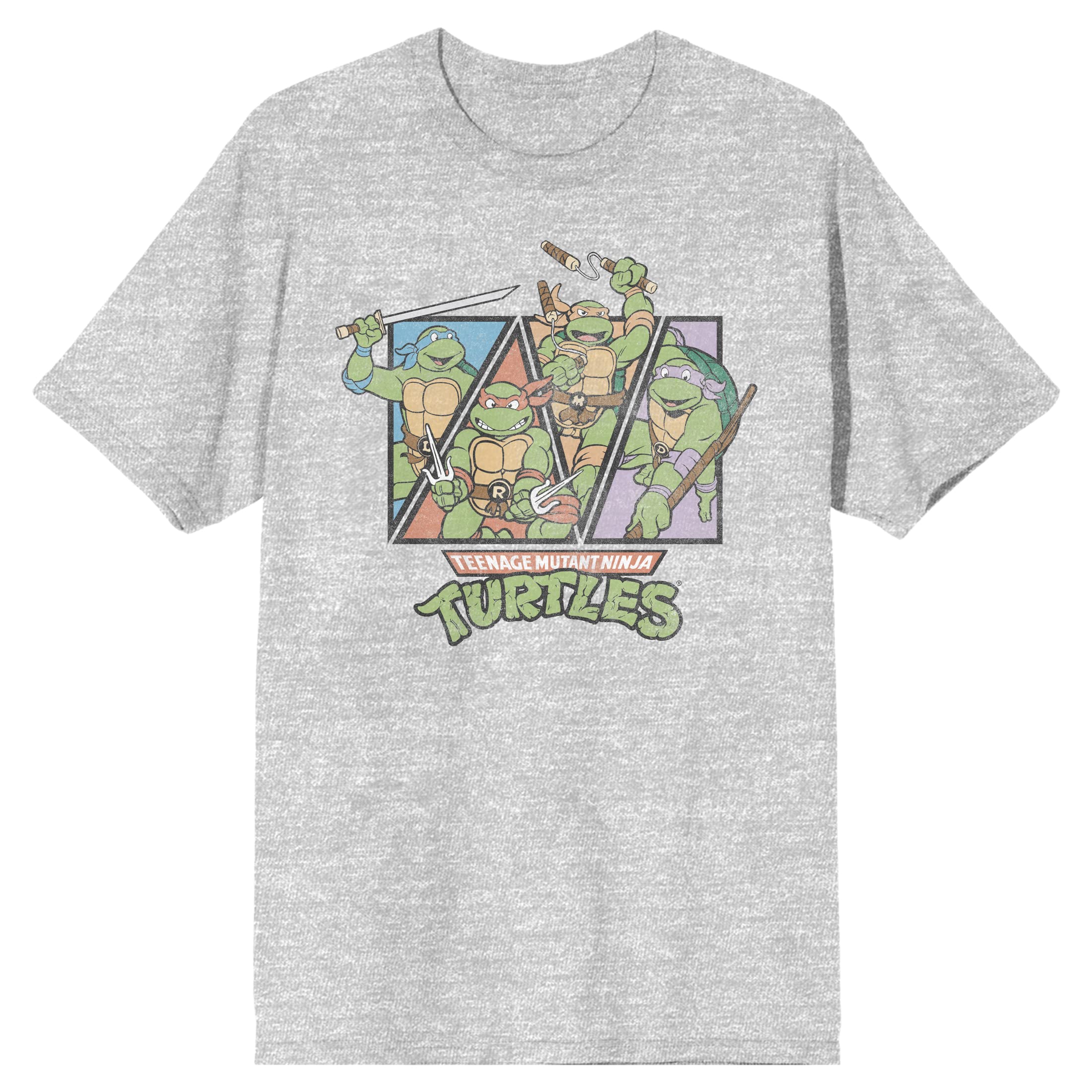 Classic Teenage Mutant Ninja Turtles Men's Graphic T-Shirt - Soft Cotton Heather Gray Tee - Small - Casual Wear & Street Style Outfit