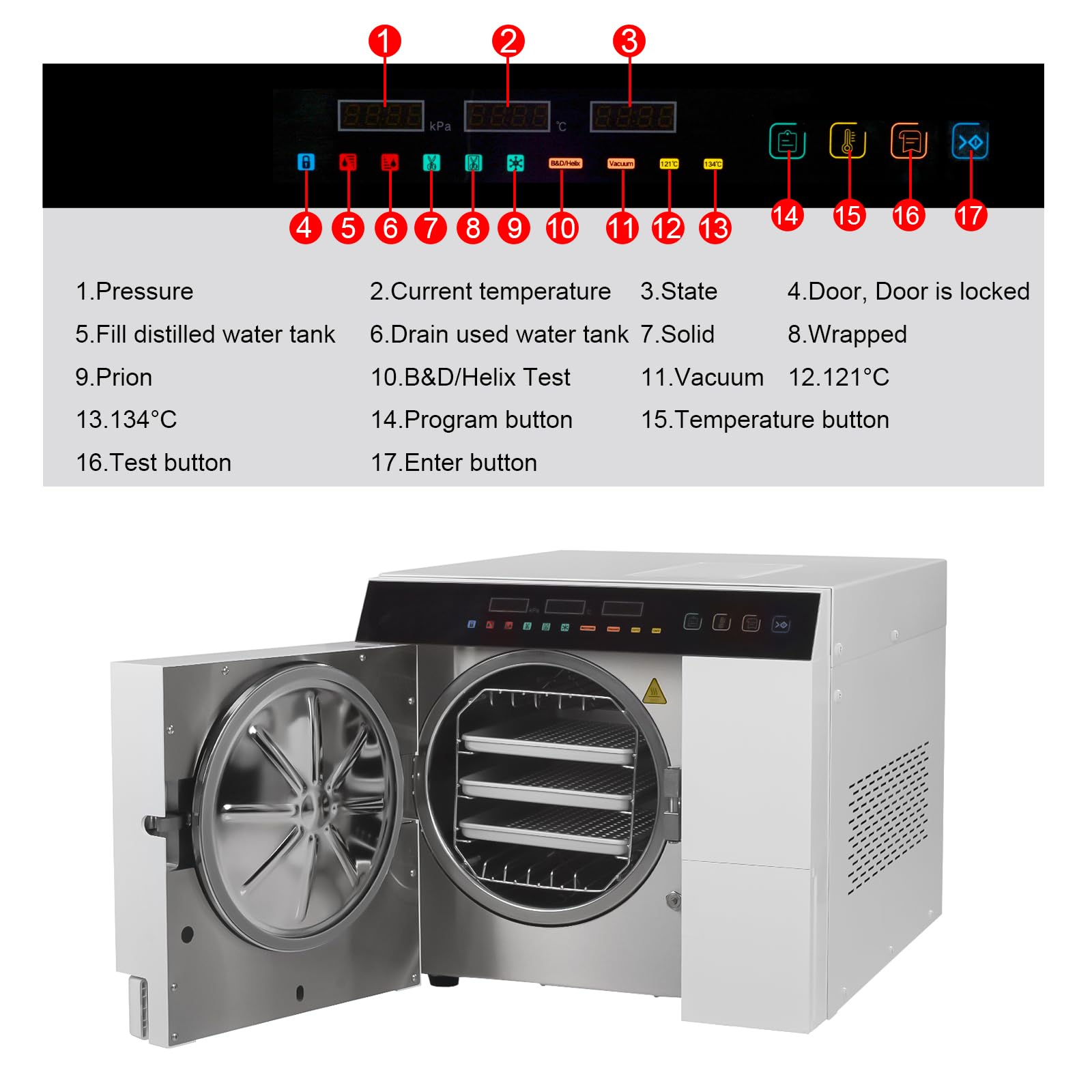 18L/23L Class B Digital Autoclave Sterilizer with Triple Vacuum Pressure Steam, Built-in Printer & USB - Perfect for Dental Clinics, Tattoo Studios, and Medical Labs