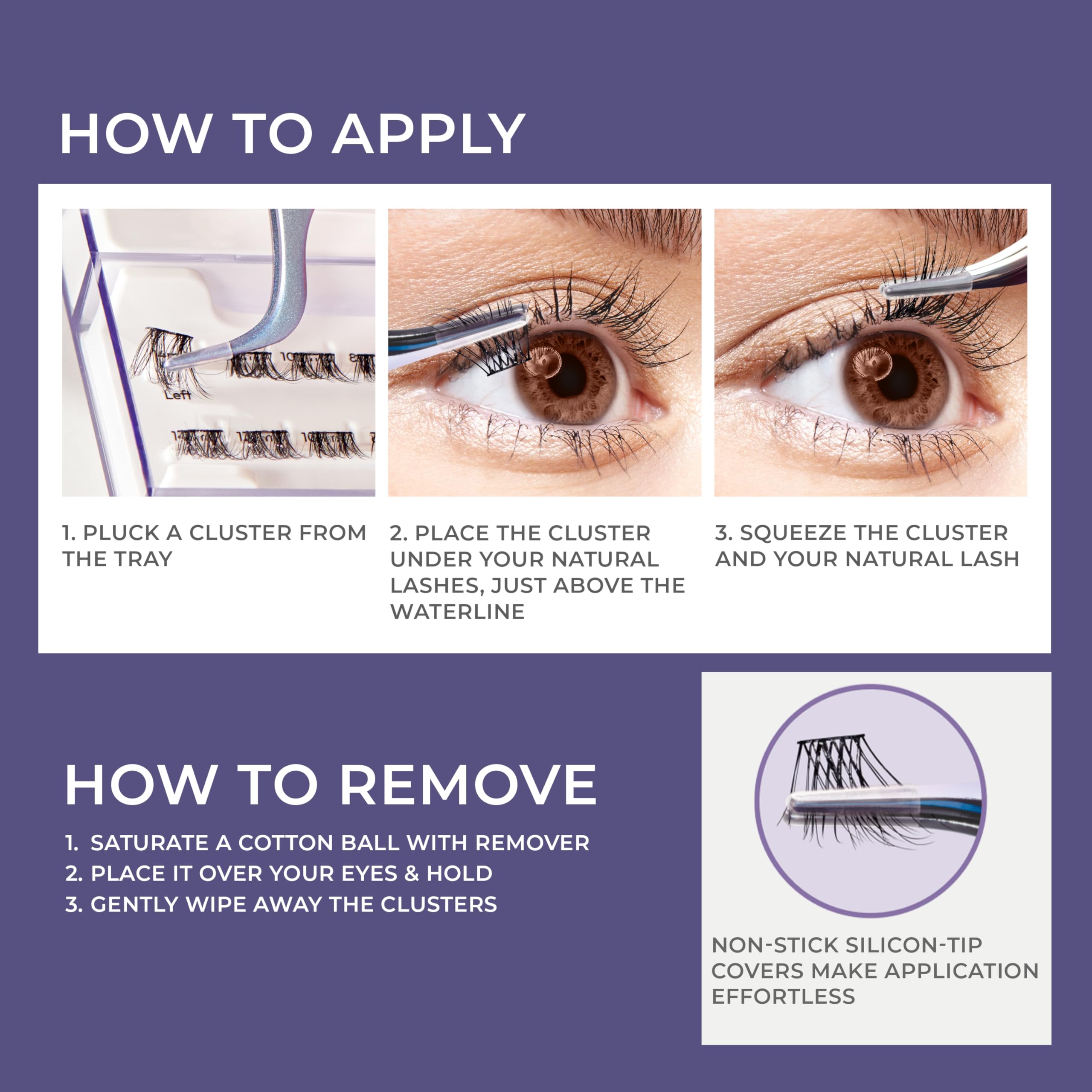 KISS imPRESS Falsies Long Lasting Self-Adhesive Eyelashes - 'Demi Edgy' Style, 5-Day Wear, 24 Natural Volume Lash Clusters (5-14mm) with Non-Stick Applicator | Perfect for Parties, Weddings & Everyday Glam