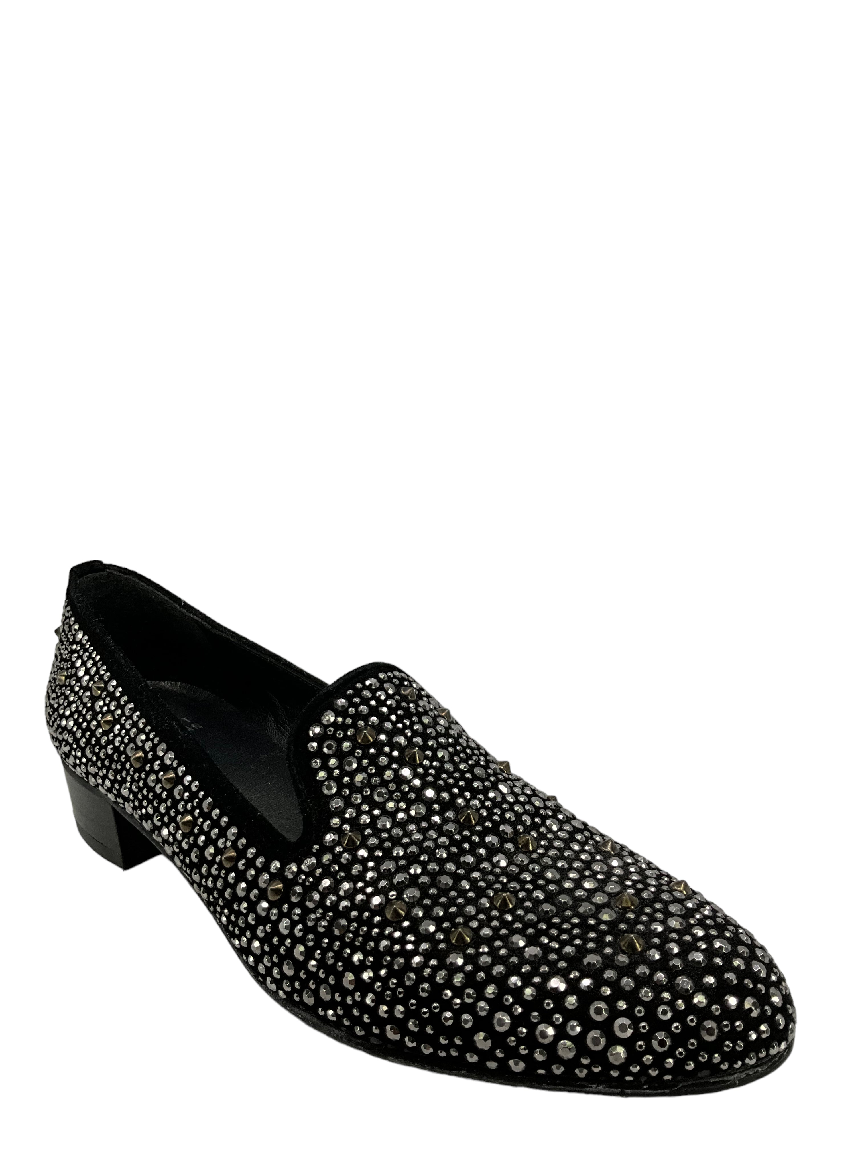 Stuart Weitzman Embellished Smoking Slippers for Women - Size 7.5 | Elegant Flat Shoes with Rhinestone Details | Perfect for Parties, Weddings & Evening Events