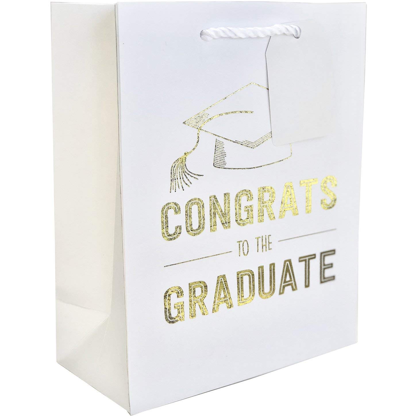 JILLSON & ROBERTS Medium White Graduation Gift Bags - 60 Pack - Perfect for Graduation Party Favors, Wedding Favors, Birthday Gifts & Special Occasions
