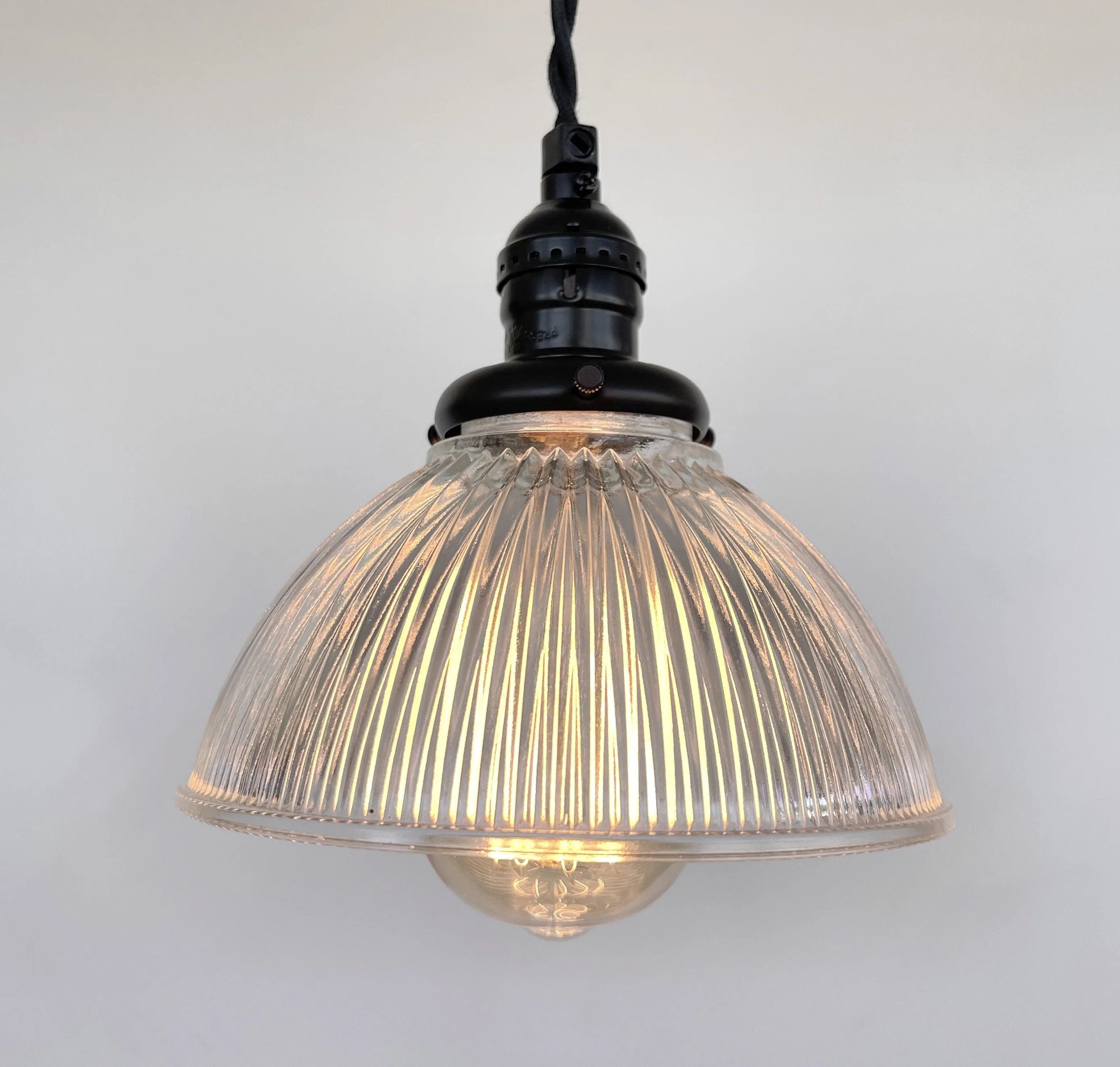 Vintage Holophane Pendant Light - Antique Glass Ceiling Fixture for Dining Room, Kitchen, or Bedroom Lighting