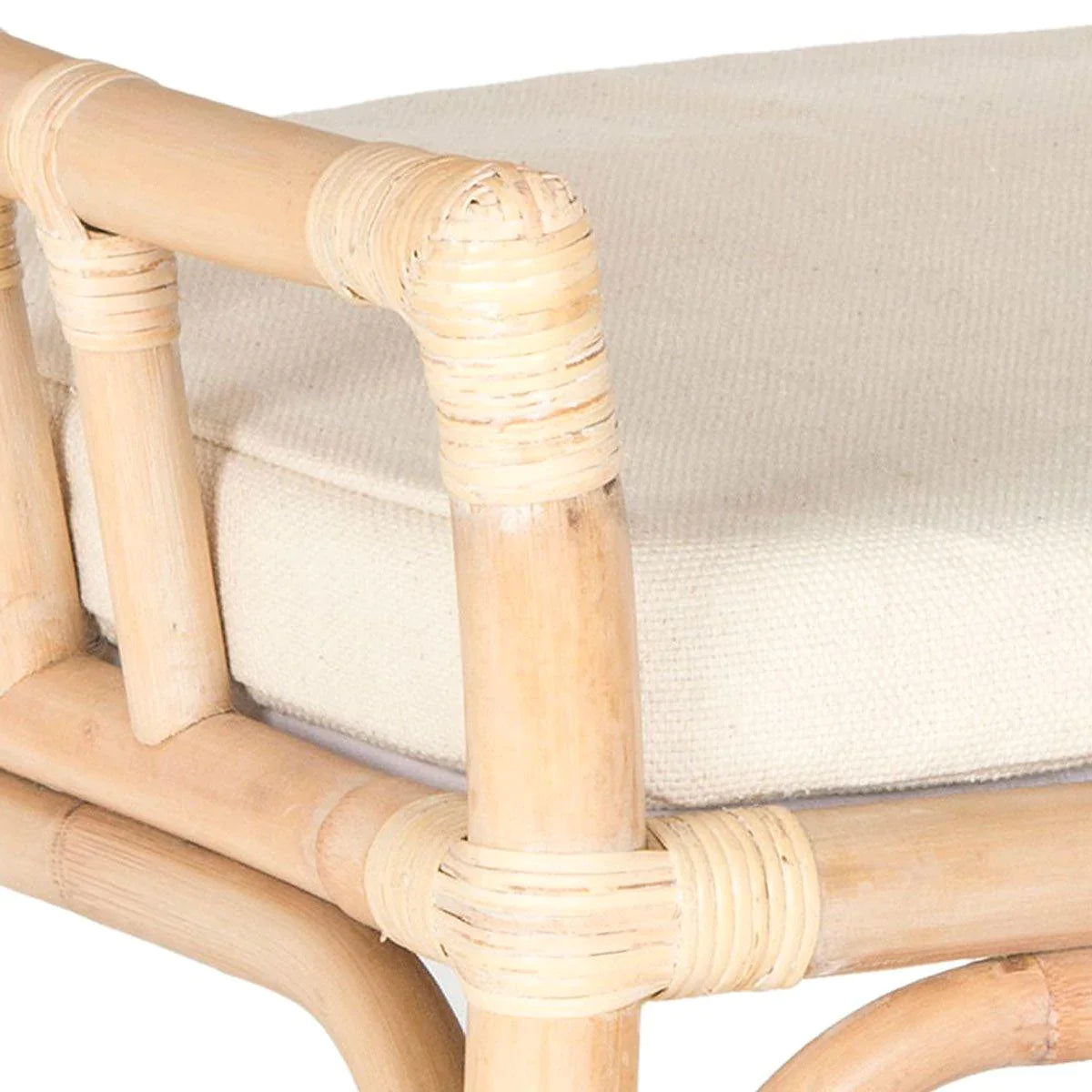 Natural White Wash Rattan Armchair with Cushion - Coastal & Boho Style Accent Chair for Patio, Living Room, or Bedroom Decor