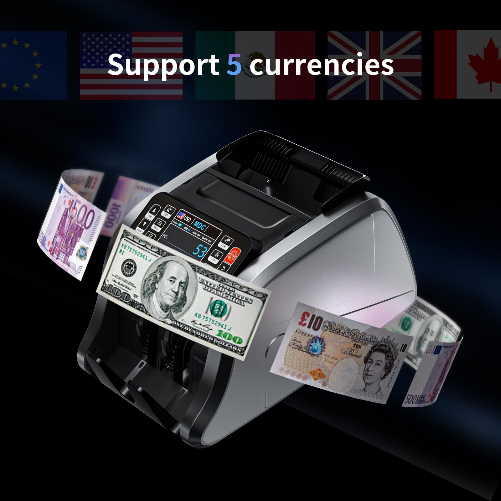 Aneken Pro ALN60 Mixed Denomination Bill Counter Machine with Printer - High-Speed Cash Counting for Banks, Retail Stores & Small Businesses