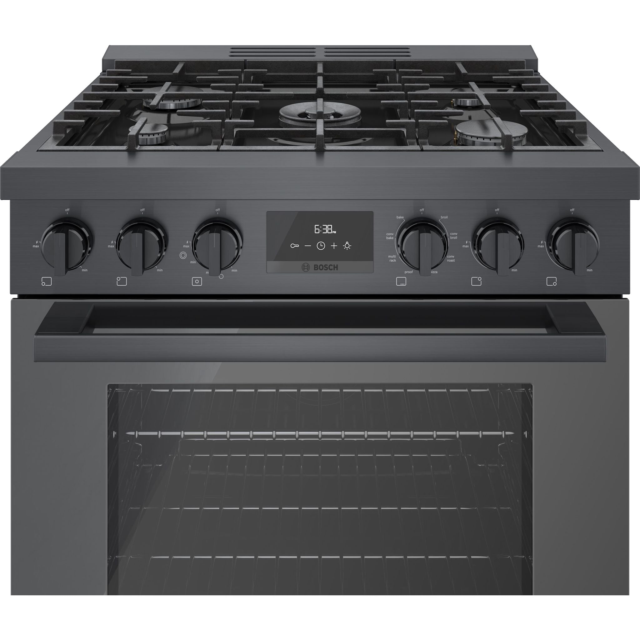 Bosch HDS8045C 30 Inch Dual Fuel Range - Black Stainless Steel Professional Gas & Electric Oven for Home Kitchen Cooking & Baking
