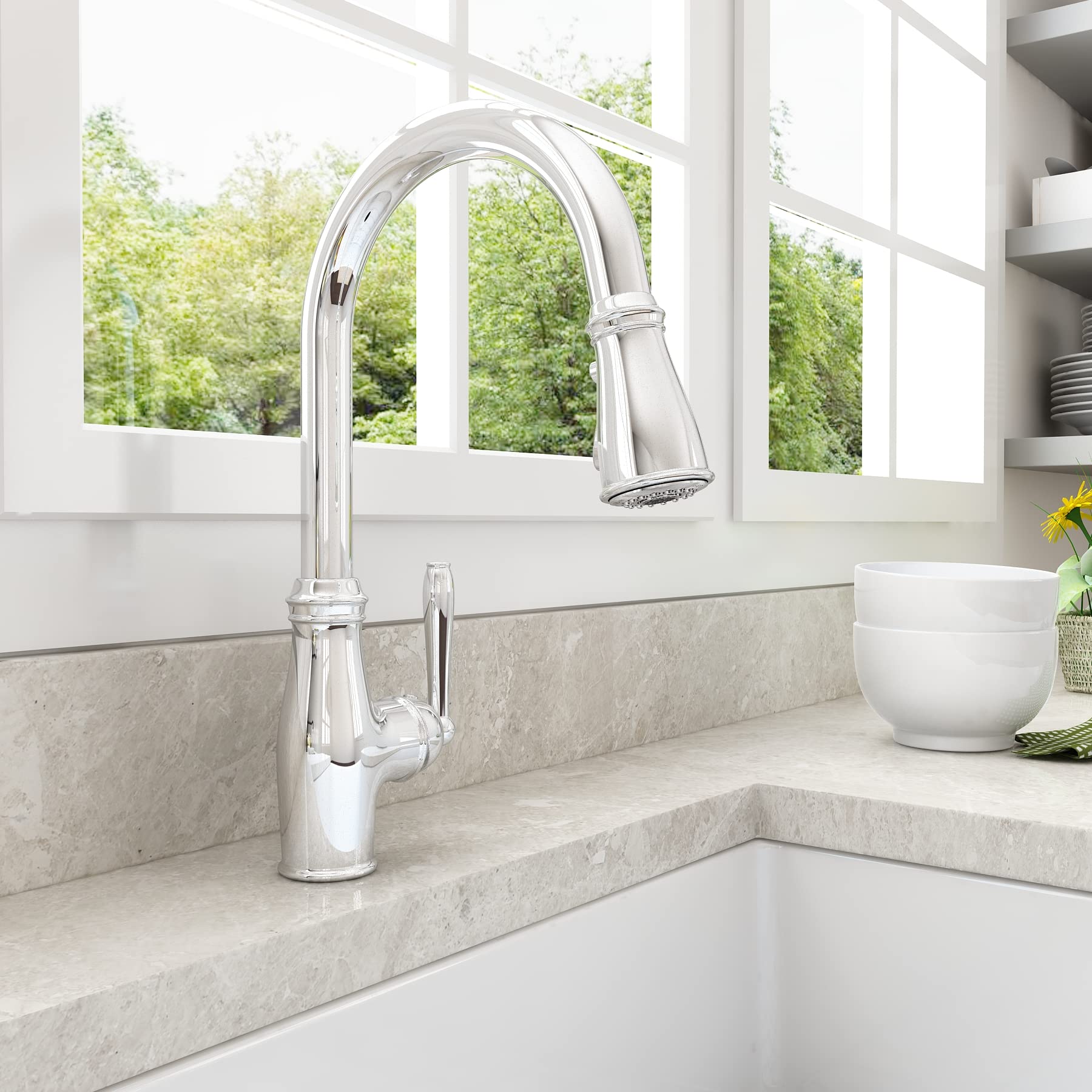 BOCCHI Belsena 2.0 Pull-Down Chrome Kitchen Faucet - High Arc Modern Design for Easy Washing & Cooking | Perfect for Home, Restaurant & Commercial Kitchens