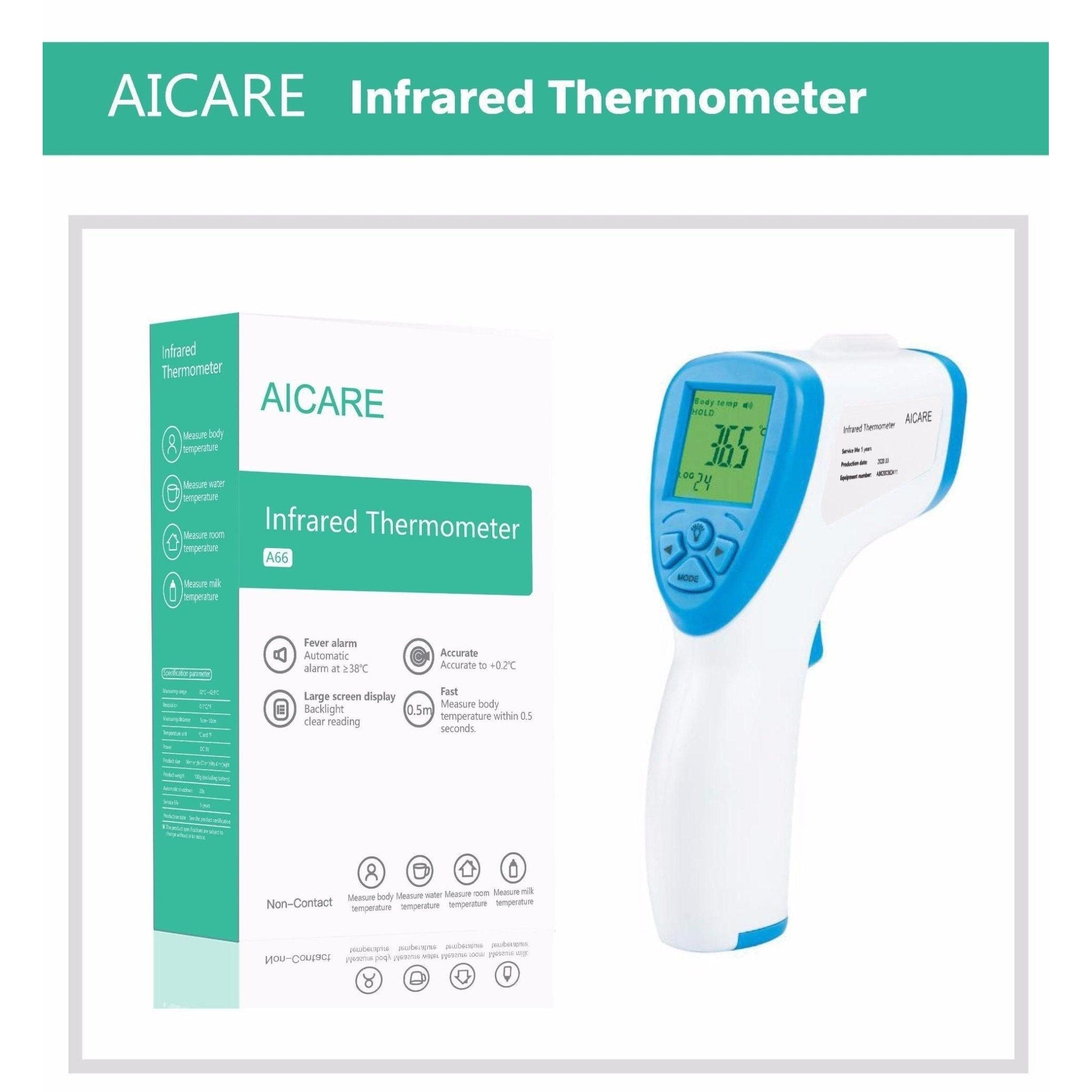 AICARE Medical Infrared Thermometer for Adults & Kids - Non-Contact Forehead & Ear Temperature Gun - Fast & Accurate Digital Thermometer for Home, Clinic, Office, and Travel Use