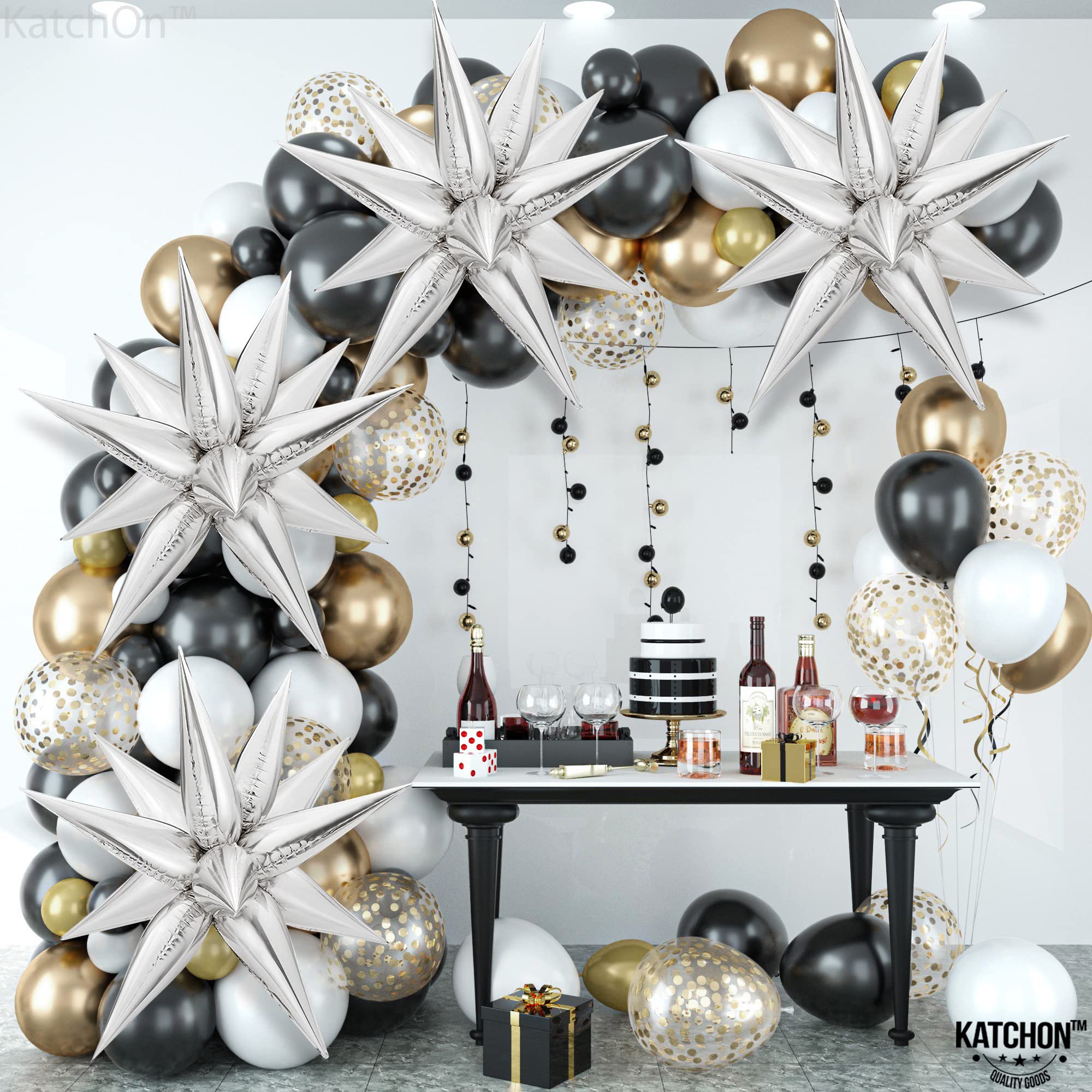 KatchOn 26 Inch Metallic Star Balloons - Pack of 50 Silver Foil Spikes for Graduation Party Decorations, Prom Decor, Class of 2025 Celebration - Perfect for Graduation Ceremonies, Prom Nights, Birthday Parties & Special Events