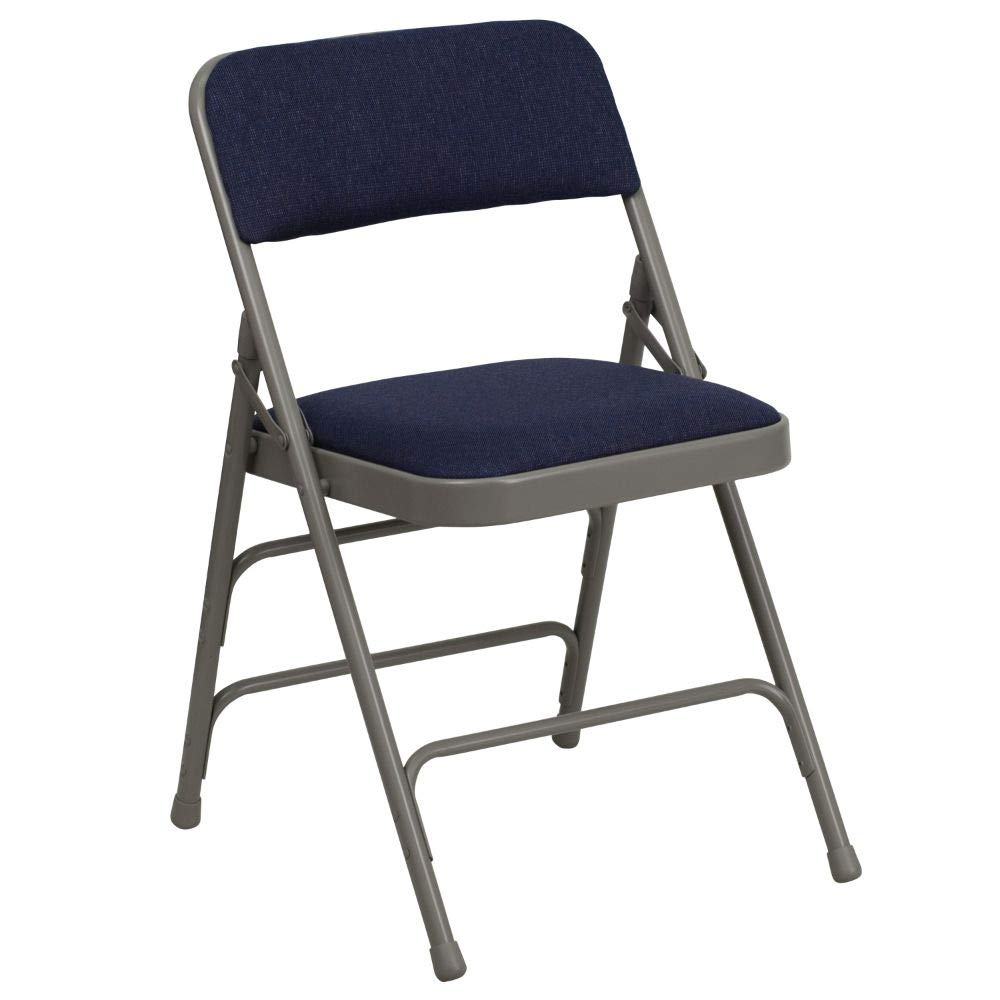 Flash Furniture 2-Pack HERCULES Series Heavy Duty Metal Folding Chairs - Navy Blue Fabric, Curved Triple Braced & Double Hinged Design for Events, Parties, Banquets and Home Use