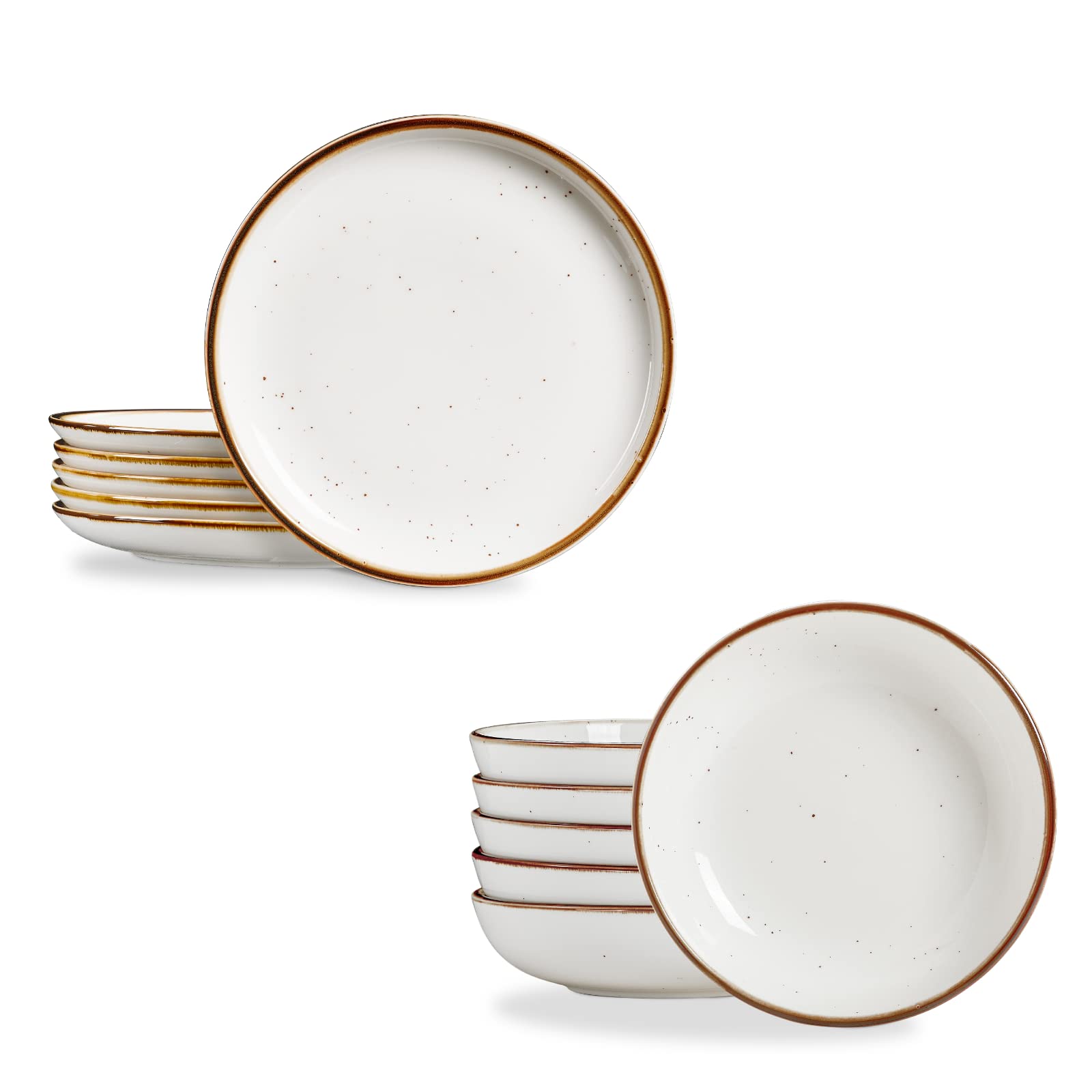 ONEMORE 10.5 Inch Dinner Plates and 30 oz Pasta Bowls Set - Microwave, Oven & Dishwasher Safe - Cream White Porcelain Dinnerware for Family Meals, Parties & Restaurant Use