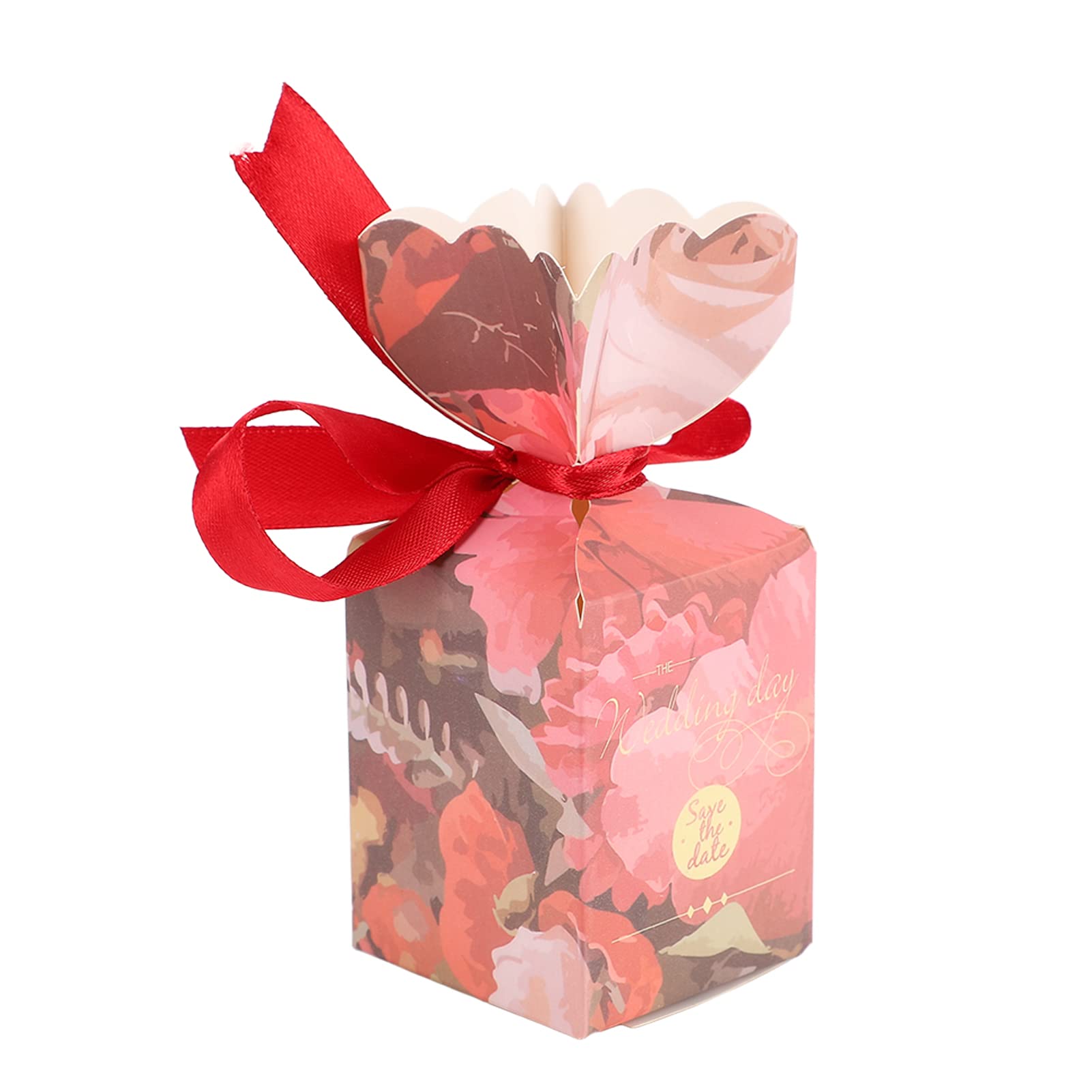 50-Piece Floral Pattern Party Favor Boxes with Rope - DIY Candy Gift Boxes for Birthday Parties, Baby Showers & Wedding Favors (Red, HM2251303)