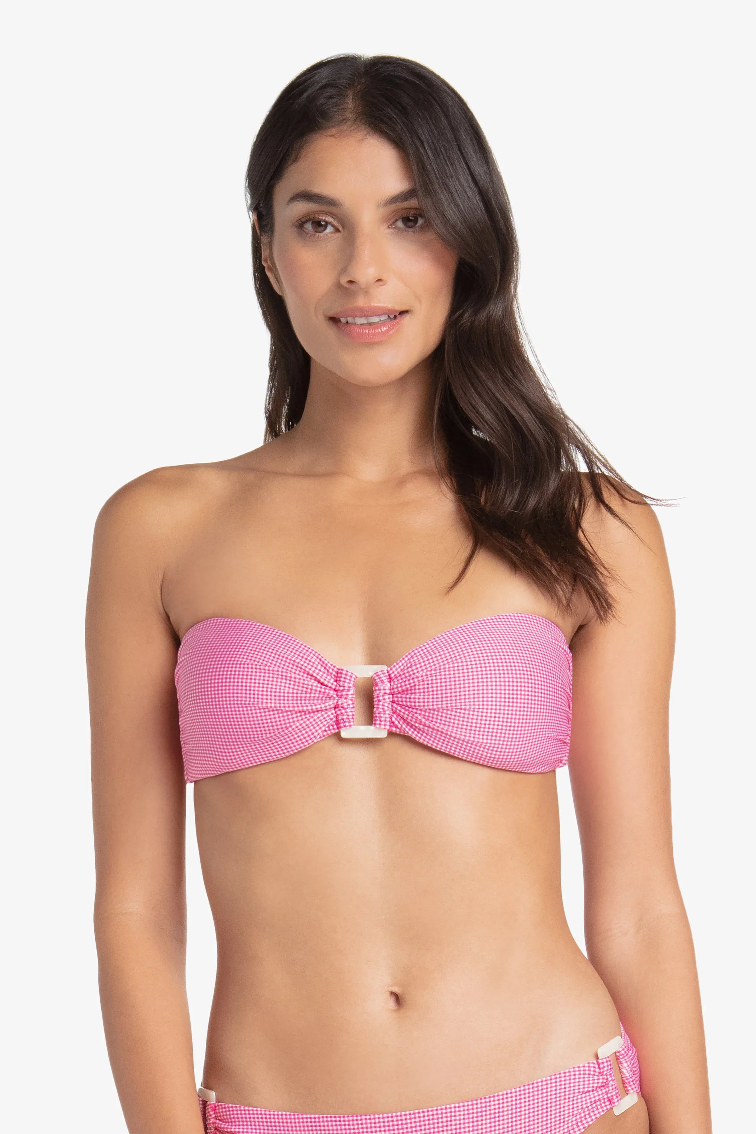 Hook Back Shell Bandeau Top - Pink Gingham Bikini Top for Women | Beachwear, Swimwear, Pool Party, Summer Vacation Outfit