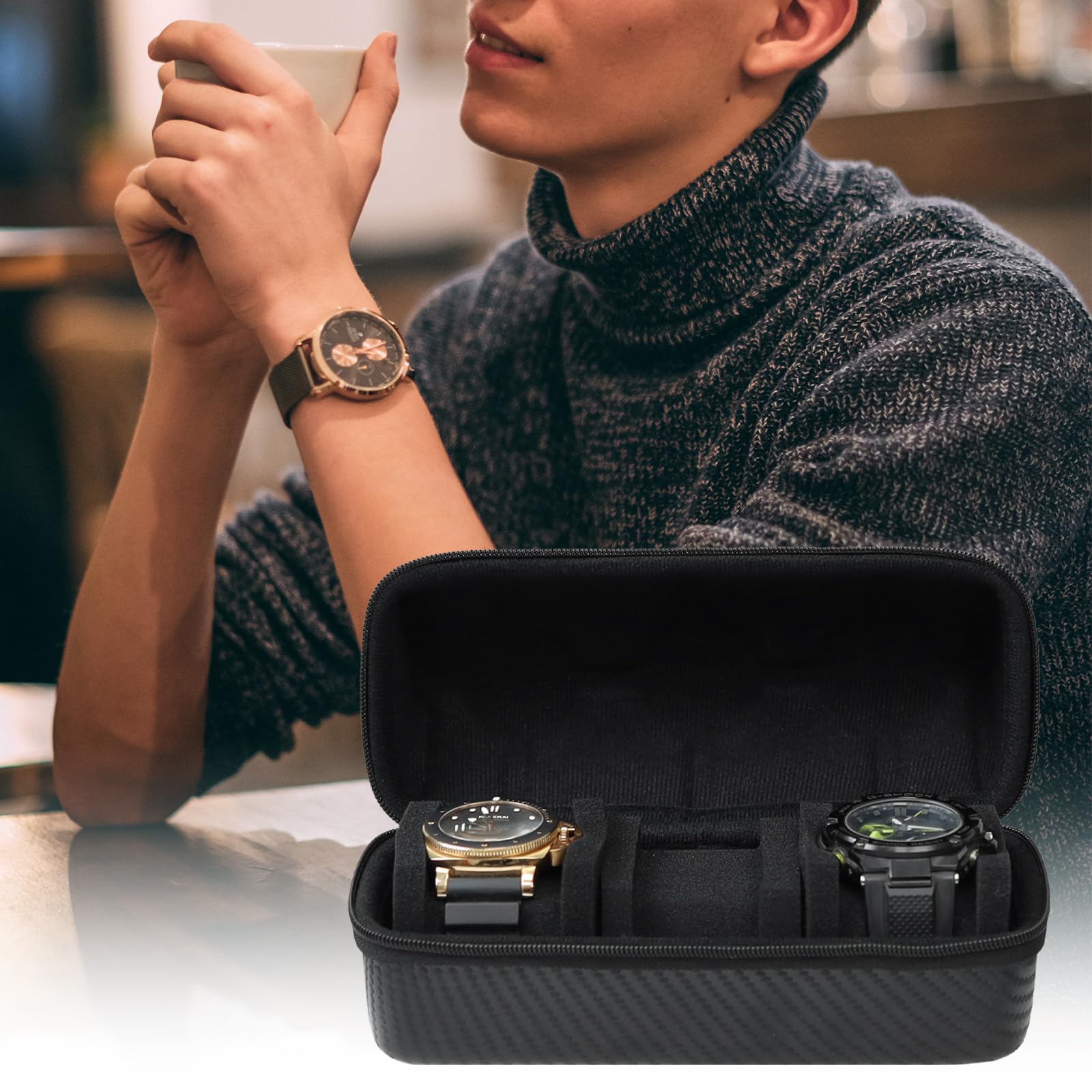 Premium 3-Slot Watch Travel Case for Men - Hard Watch Storage Box with Removable Shockproof Watch Pillows (Black) | Perfect for Business Trips, Vacations & Watch Collection Organization