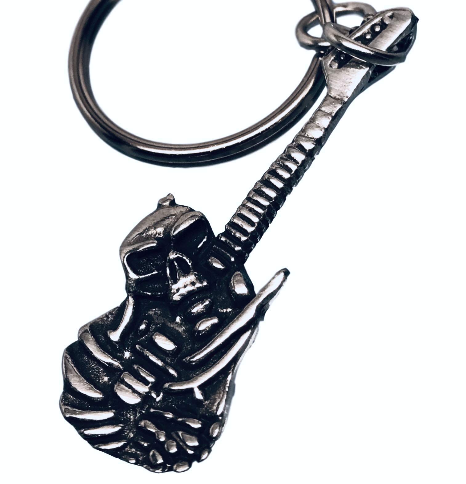 Trilogy Jewelry Pewter Electric Guitar Pendant with Skull Keychain - Unique Gothic Jewelry for Musicians & Rock Fans - Perfect for Concerts, Gifts & Everyday Wear