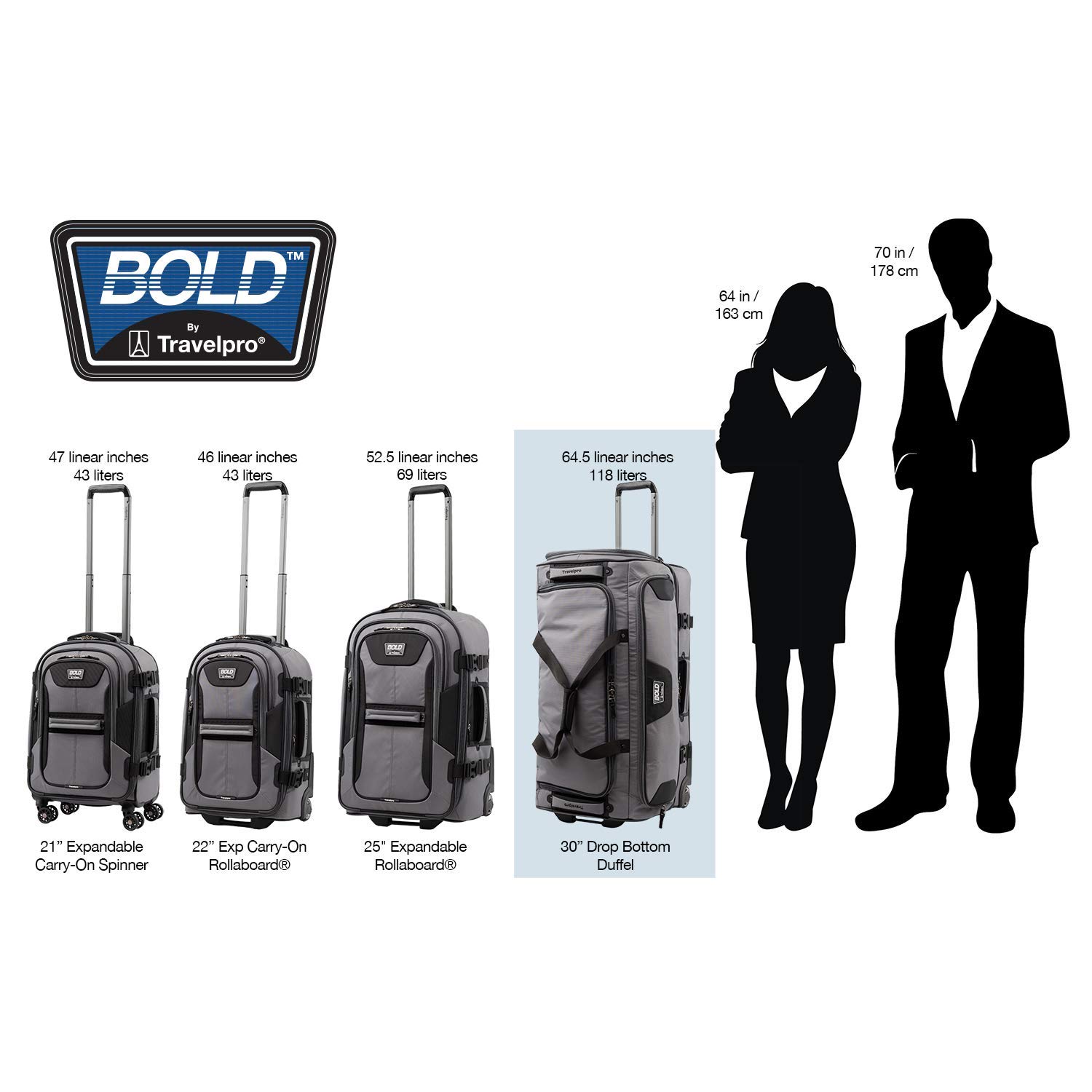 Travelpro Bold Drop Bottom Wheeled Rolling Duffel Bag 30-Inch - Expandable Luggage for Air Travel, Grey/Black - Perfect for Business Trips, Weekend Getaways & Family Vacations