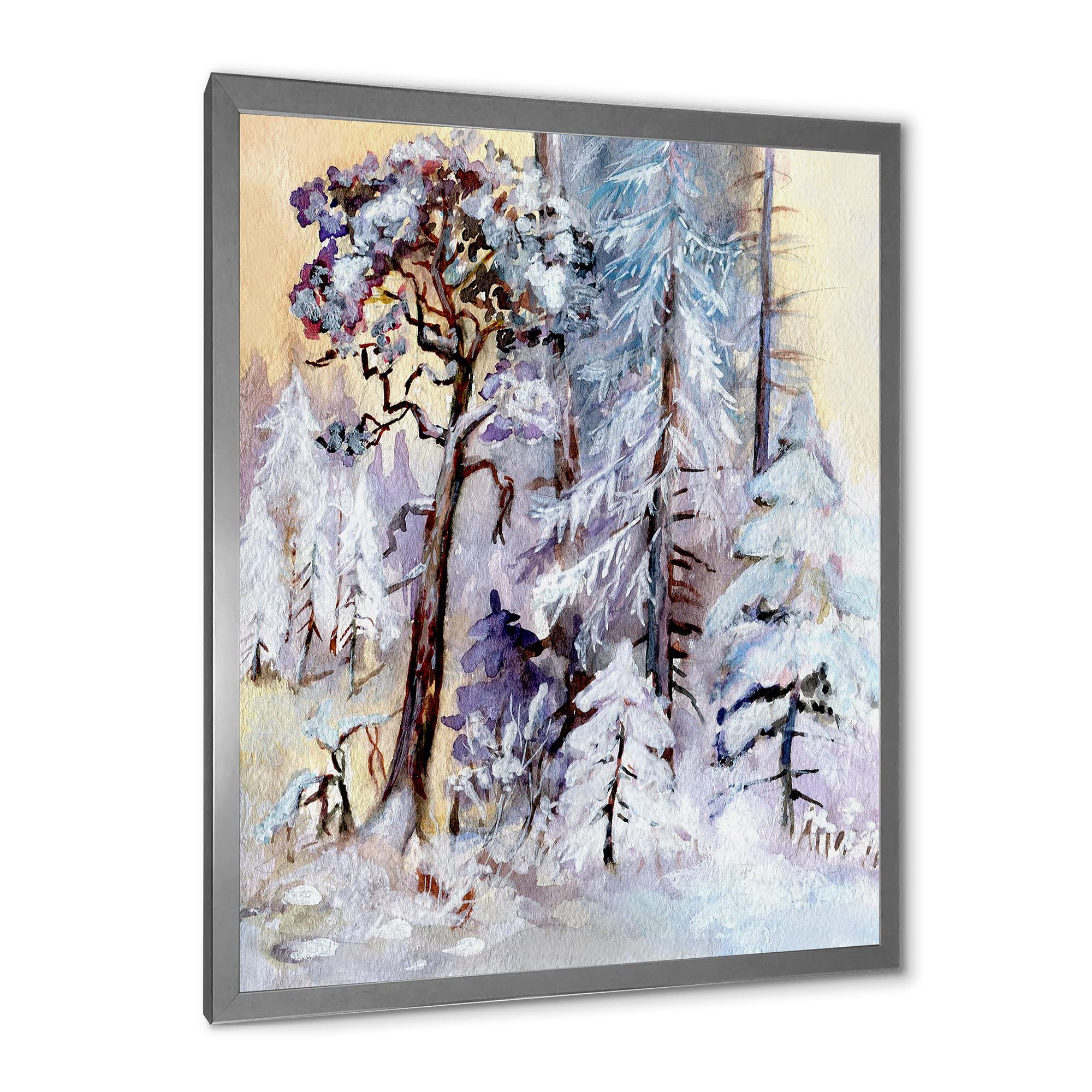 DesignQ Winter Snowy Forest By The Lake Framed Wall Art - Perfect for Living Room, Bedroom & Office Decor