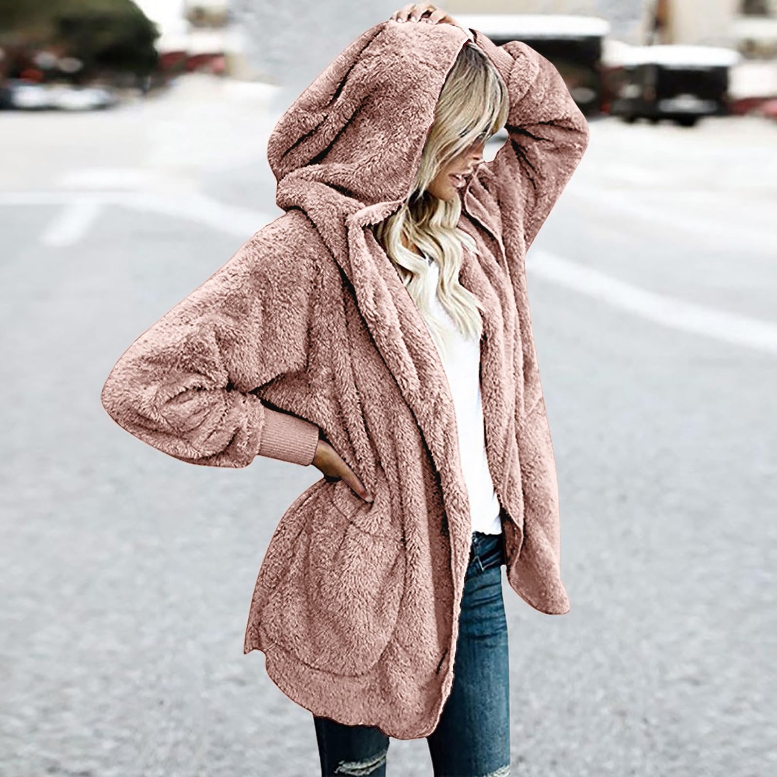 Women's Sherpa Jacket - Lightweight Fleece Hooded Cardigan for Fall & Winter | Cozy Lounge & Outdoor Wear