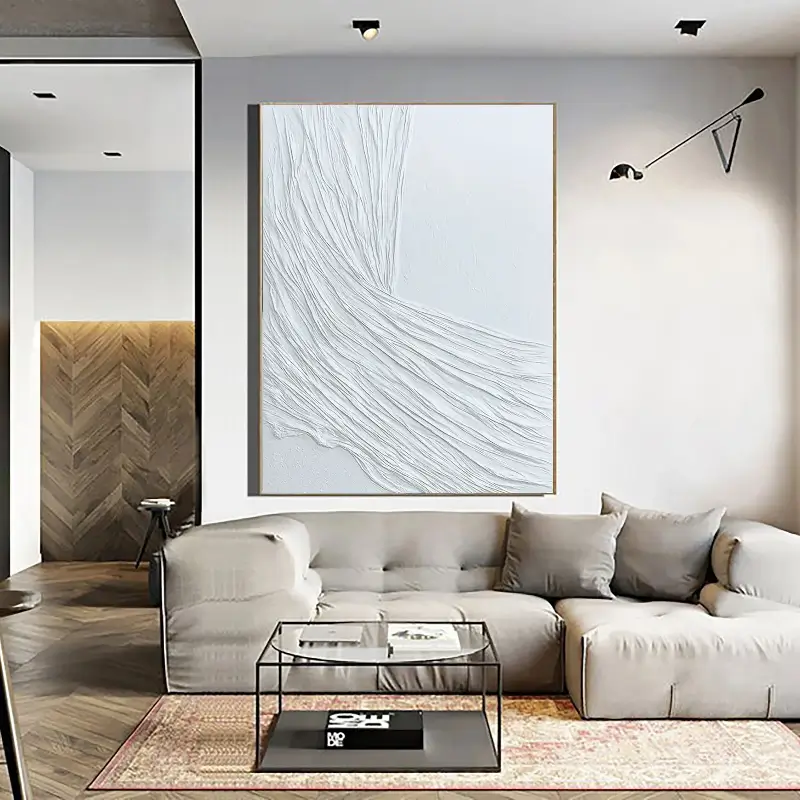 White Minimalist Textured Painting Canvas - Modern Abstract Wall Art for Living Room & Bedroom Decor | Premium Quality Artist Canvas #MM020
