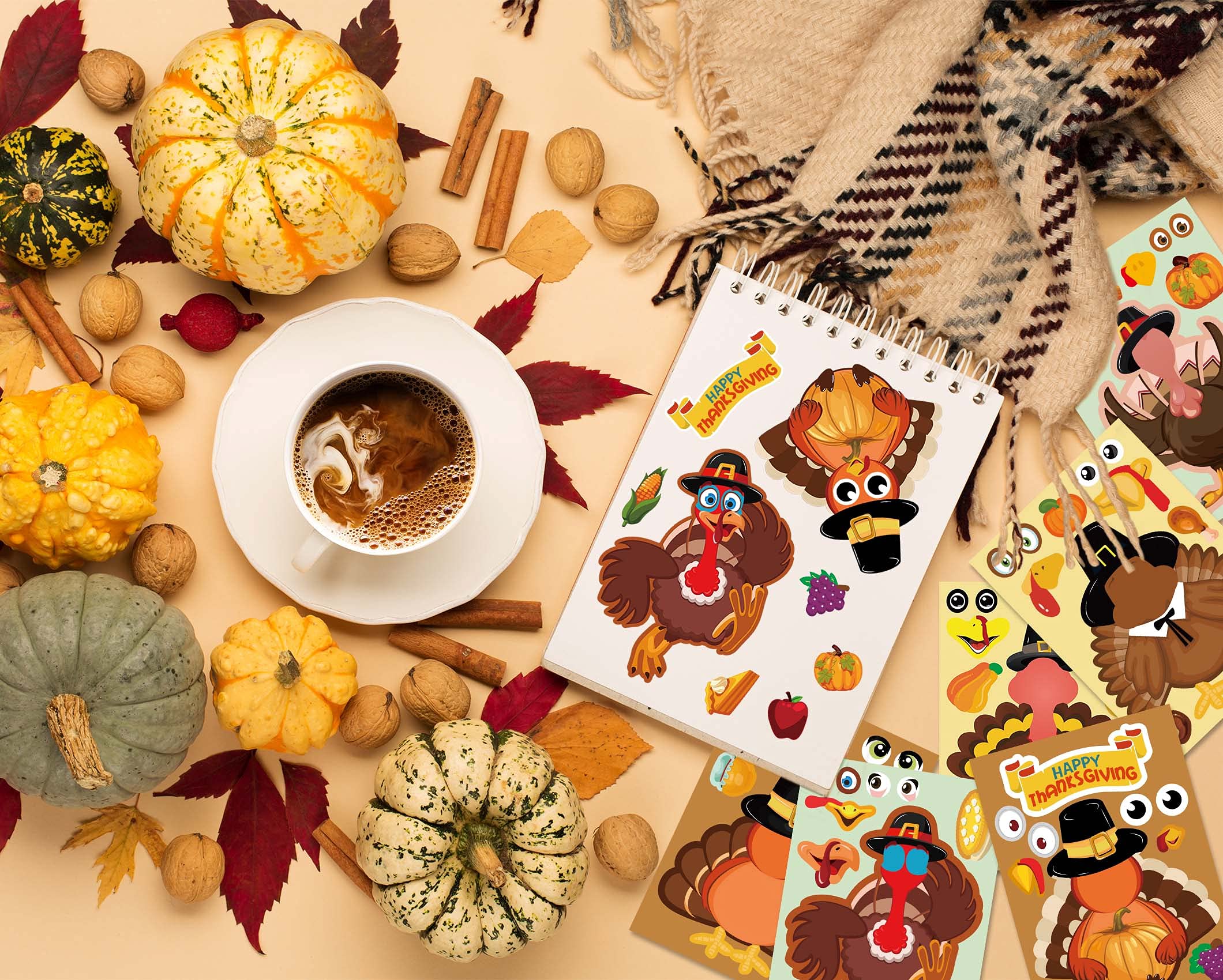 30pcs Thanksgiving Stickers for Kids - DIY Turkey Stickers, Fall Harvest Decorations for Classroom, Scrapbooking & Holiday Crafts | Perfect for Thanksgiving Party Favors, School Projects & Home Decor