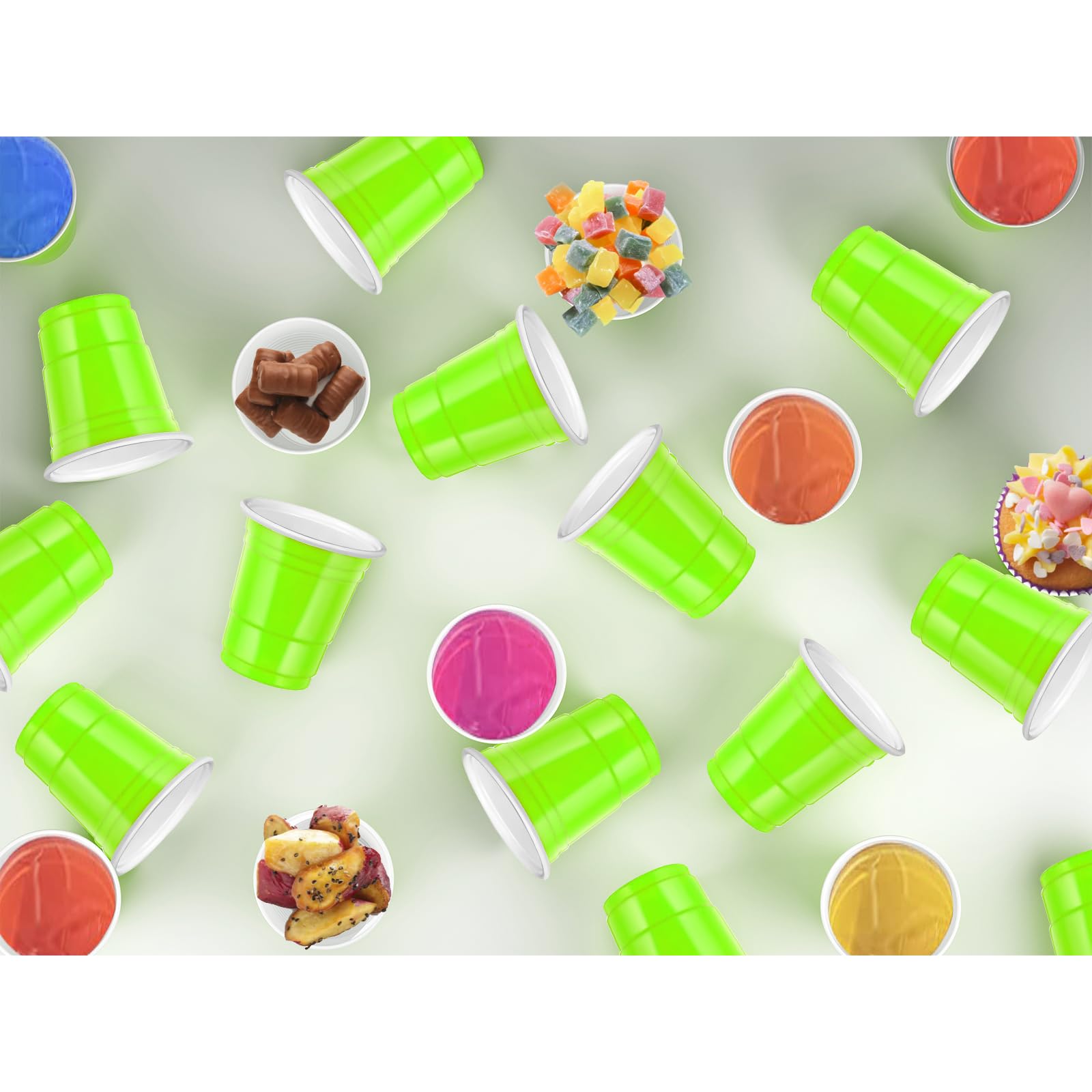 500-Pack Fluorescent Green Plastic Shot Glasses - 2 oz Disposable Party Cups for Cocktails, Jello Shots, Tastings, and Snacks | Perfect for Bars, Parties, and Events