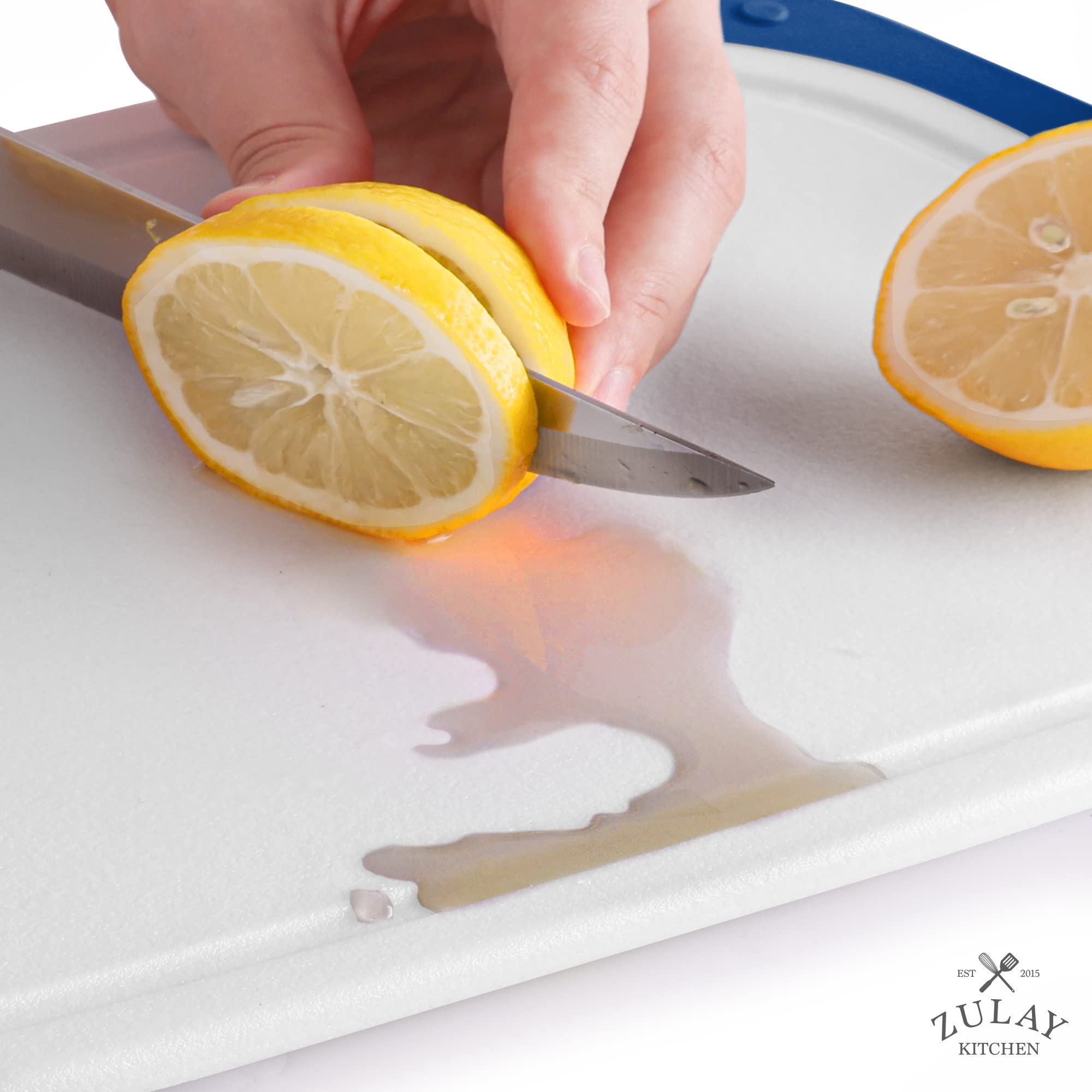 Zulay Kitchen 3-Piece Plastic Cutting Board Set - Dishwasher Safe, Non-Slip with Juice Groove - White & Navy Color - Perfect for Meal Prep, Chopping Vegetables & Serving Charcuterie