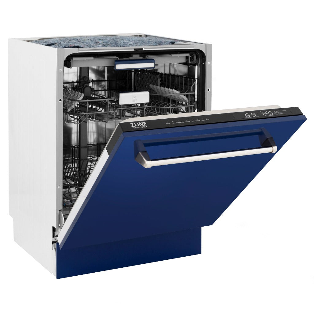 ZLINE 24 Inch Tallac Series 3rd Rack Tall Tub Dishwasher - Blue Gloss Finish with Stainless Steel Tub, 51dBa Ultra Quiet (DWV BG 24) | Perfect for Modern Kitchens, Small Spaces & Energy-Efficient Homes