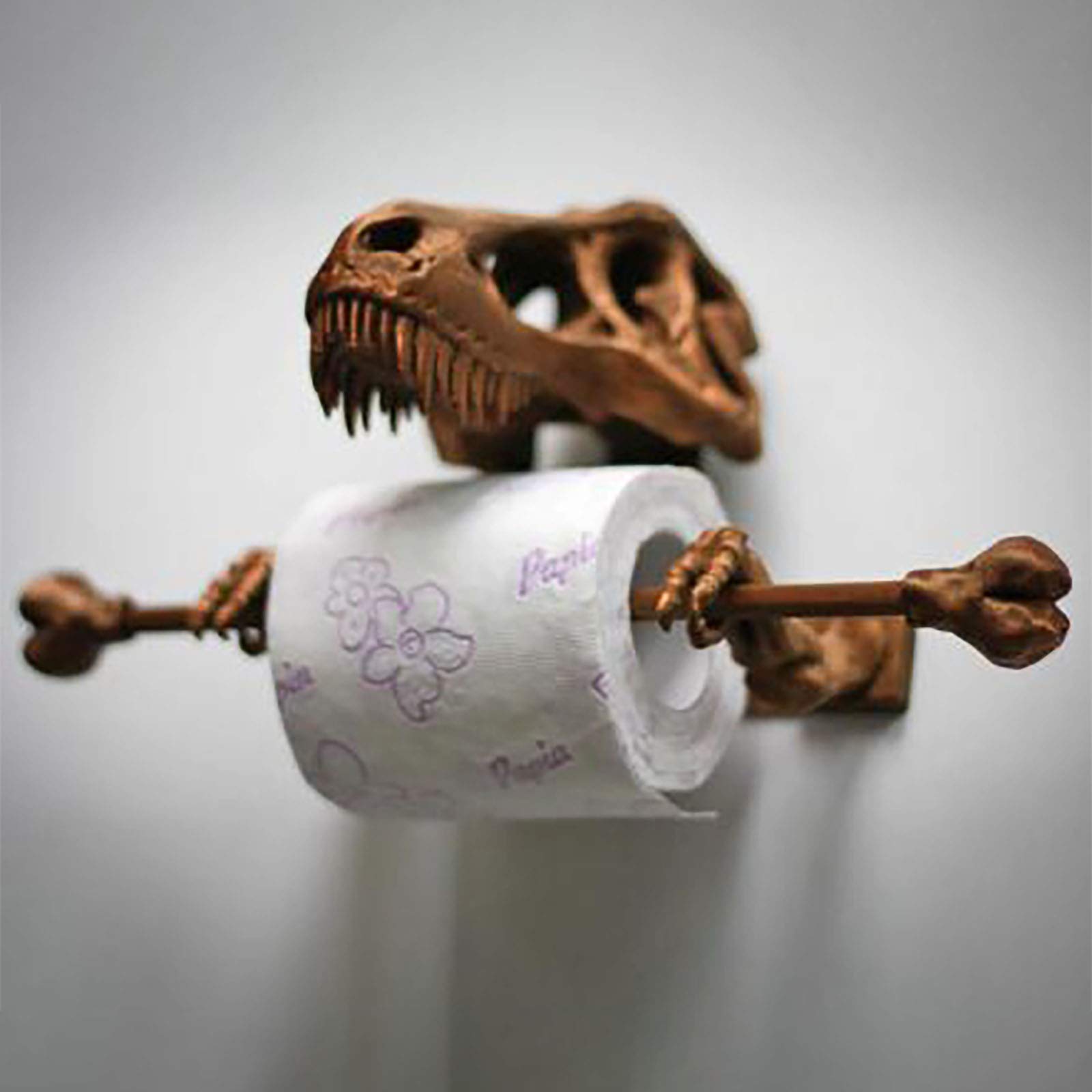 ZARUP Skeleton Tissue Holder - Skull Toilet Paper Roll Dispenser with Pivoting Post, Rustproof Wall Mount Steel Bathroom Decor (Rose Gold) - Perfect for Halloween Decor, Gothic Home Decor & Unique Bathroom Accessories