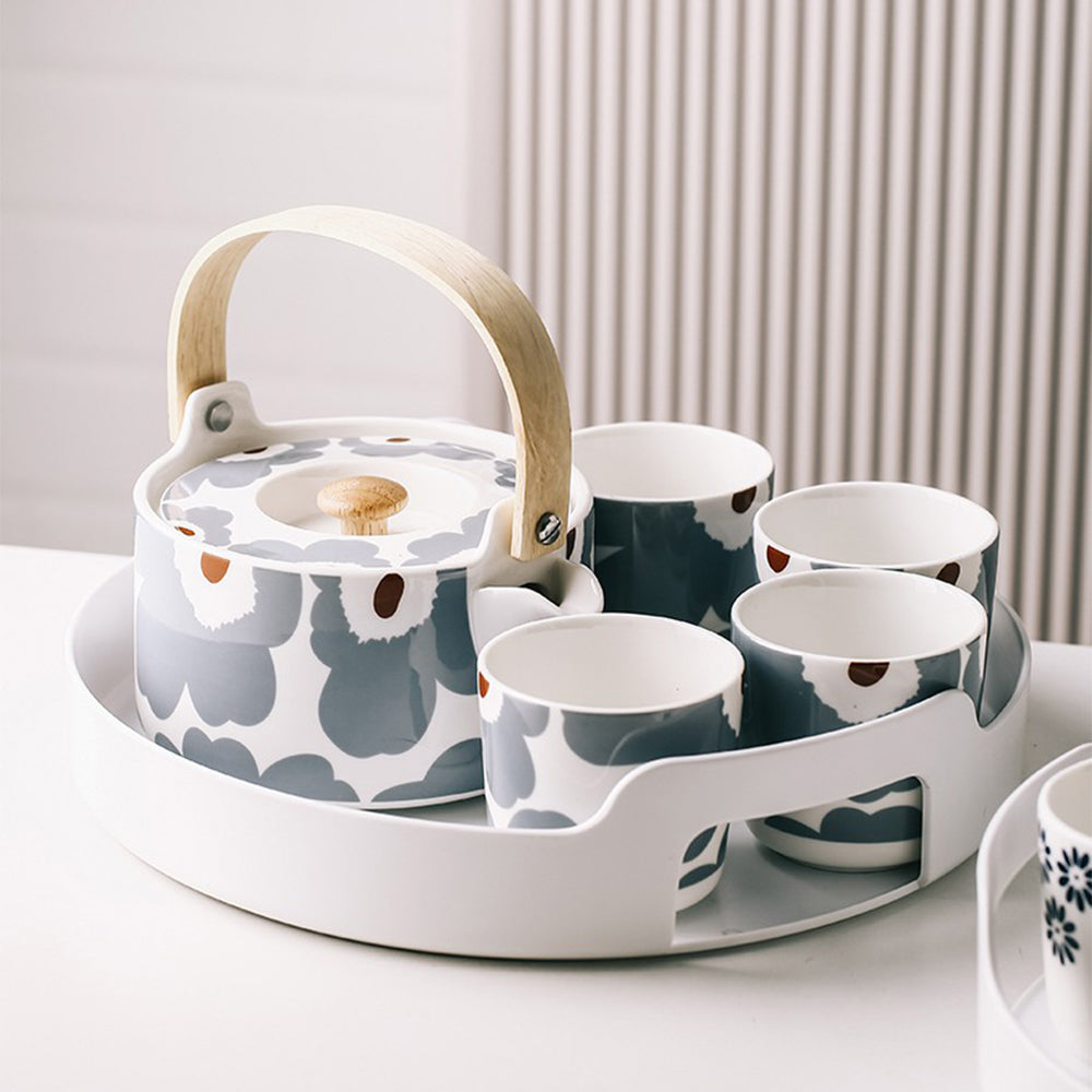 Elegant Modern Ceramic Floral Tea Set with Teapot & Cups - Perfect for Afternoon Tea, Gifts & Home Decor