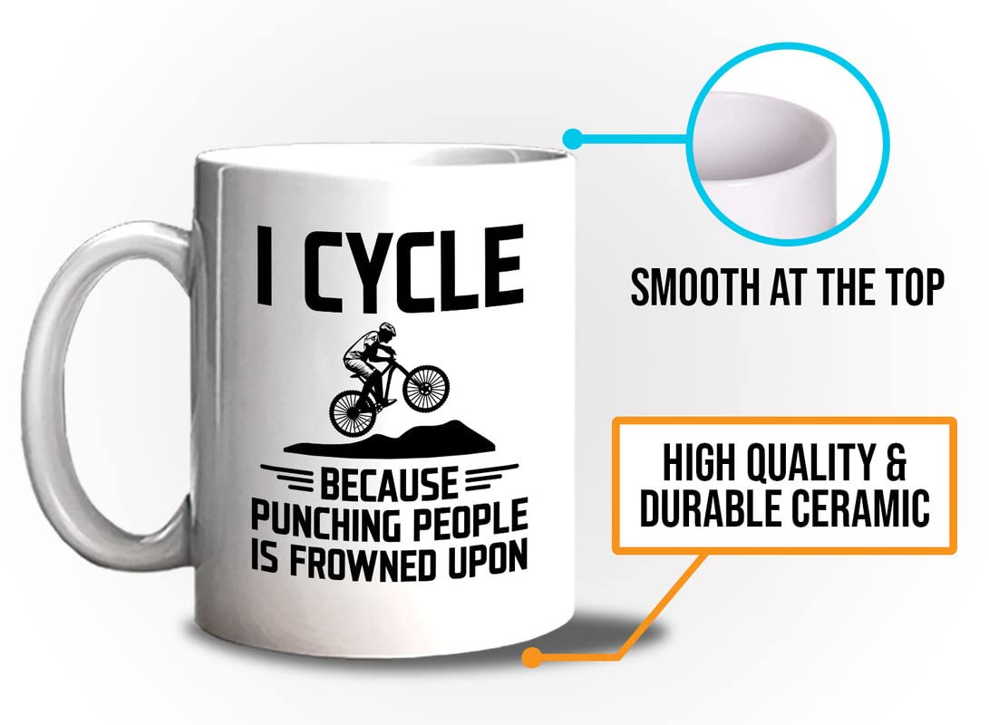 11oz White Mountain Bike Coffee Mug - Funny Cycling Gift for Bikers & Bike Lovers - Perfect for Road Cycling, Mountain Biking & Dirt Bike Enthusiasts - Great for Coffee Breaks, Office Use & Cycling Events
