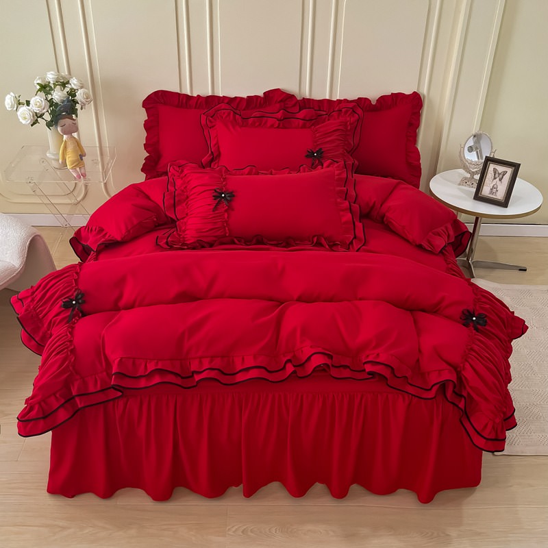 Coquette Princess Ruffle Bedding Set - Elegant Floral Lace Trim Comforter & Pillowcase for Girls Room Decor | Perfect for Nursery, Toddler Bed & Teen Bedroom Aesthetic