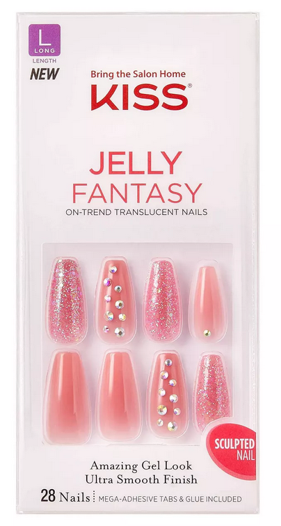 KISS Jelly Fantasy Sculpted Nails - Long Lasting Press-On Fake Nails with Glossy Finish for Women, Perfect for Parties, Weddings, and Special Occasions