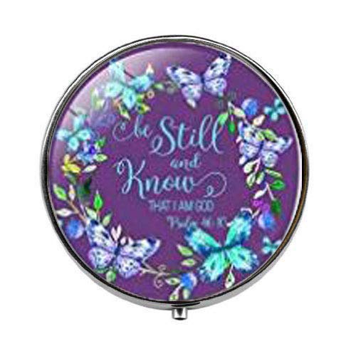 Christian Religious Bible Verse Pill Box - Faith-Inspired Glass Charm & Candy Container for Daily Medication or Small Keepsakes - Perfect for Church, Travel, and Home Use