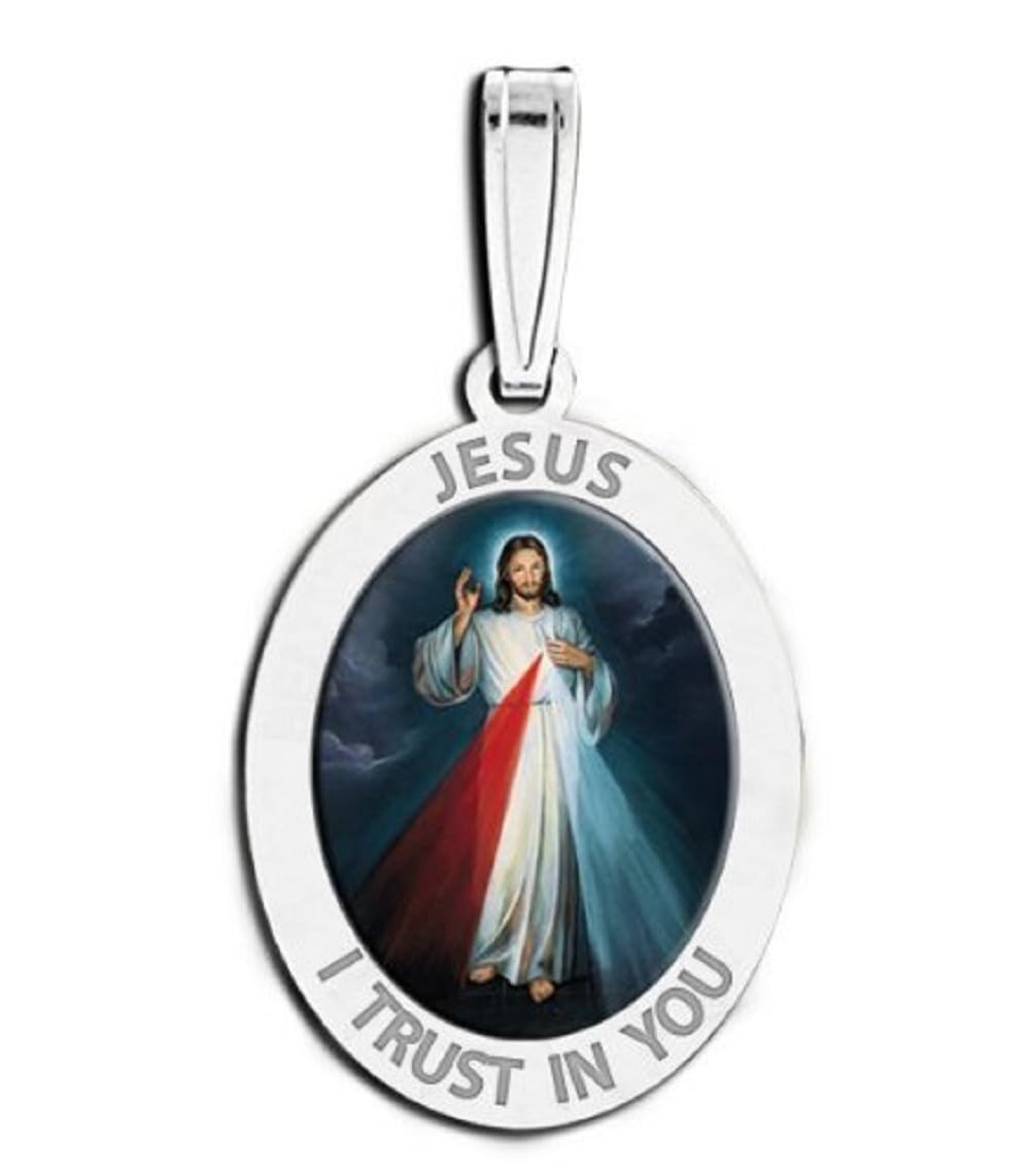 Divine Mercy Double Sided Oval Religious Medal in 14K Gold or Sterling Silver - Religious Jewelry Gifts for Men & Women - Perfect for Baptism, First Communion, Confirmation & Daily Faith Wear