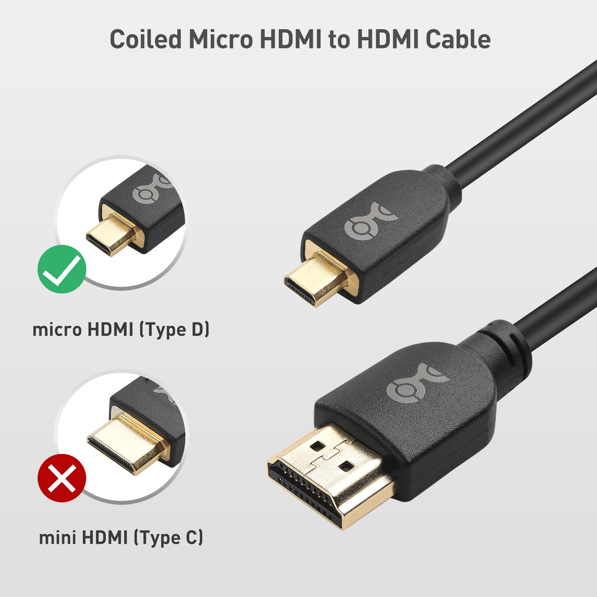 Cable Matters 48Gbps 8K Micro HDMI Coiled Cable 1-3ft - Supports 8K@60Hz, 4K@240Hz & HDR - High Speed Micro HDMI Cable for Laptops, Cameras, DSLRs, Monitors - Perfect for Gaming, Streaming & Professional Video Editing