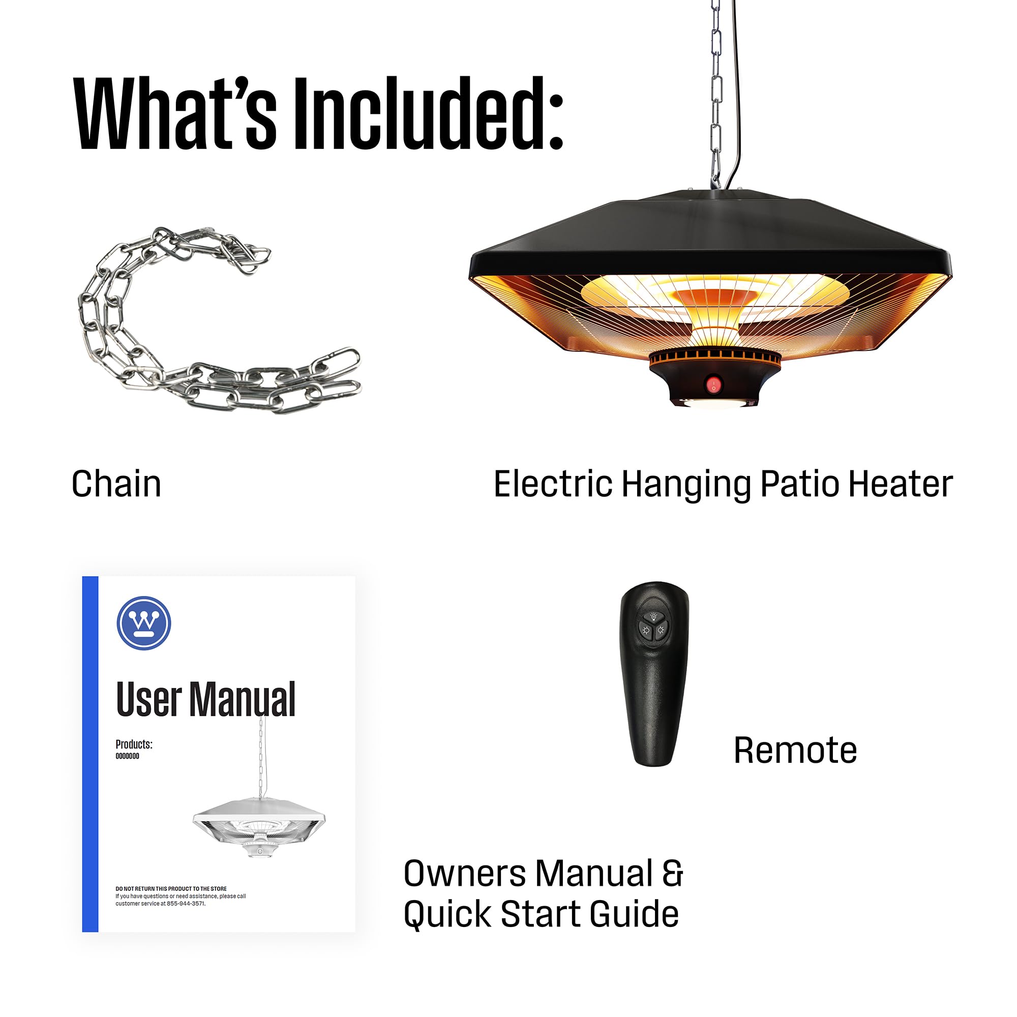 Westinghouse Outdoor Ceiling Patio Heater - 1500W Adjustable Infrared Heater with Water Resistant Design & Auto Shut-Off Overheat Protection - Perfect for Patio Covers, Gazebos, Pergolas, Backyards & Outdoor Dining Areas