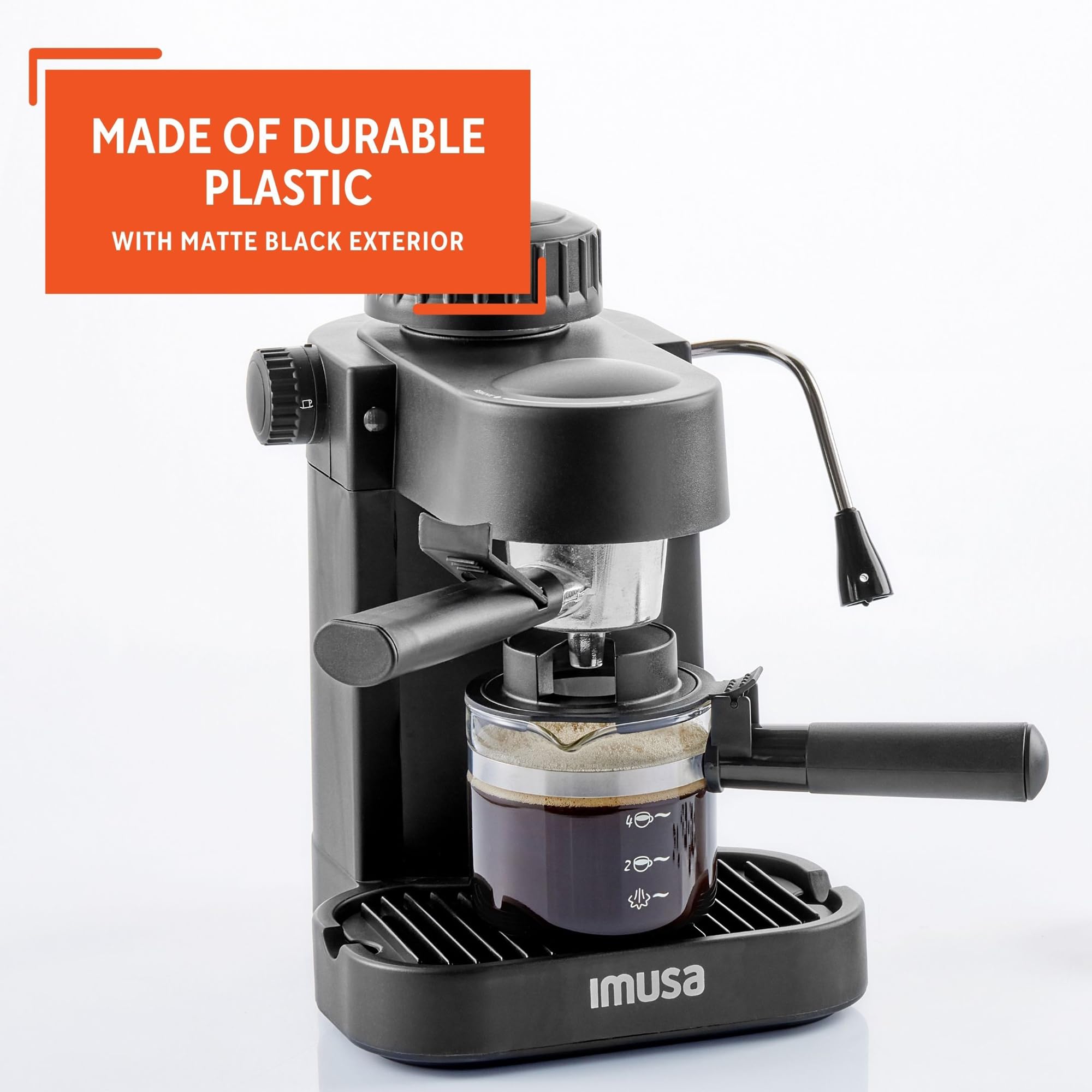 IMUSA USA GAU-18202 4 Cup Espresso & Cappuccino Maker, 120V Black - Perfect for Home Coffee Bars & Office Break Rooms