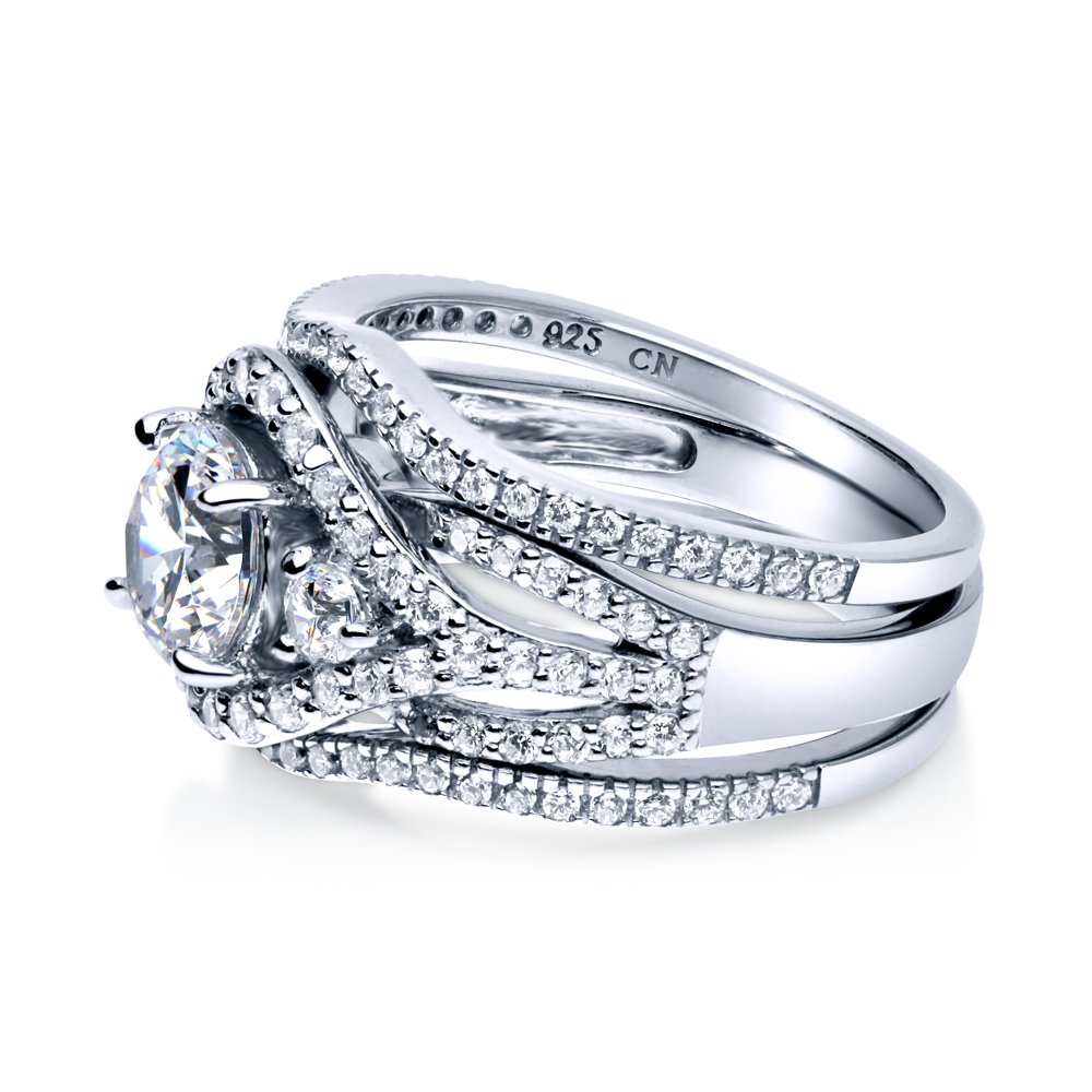 BERRICLE Sterling Silver 3-Stone Wedding Engagement Ring Set - 1.25 Carat Round Cut Cubic Zirconia CZ Wishbone Ring for Women, Rhodium Plated, Size 4-10 | Perfect for Proposals, Anniversaries & Bridal Jewelry Gifts