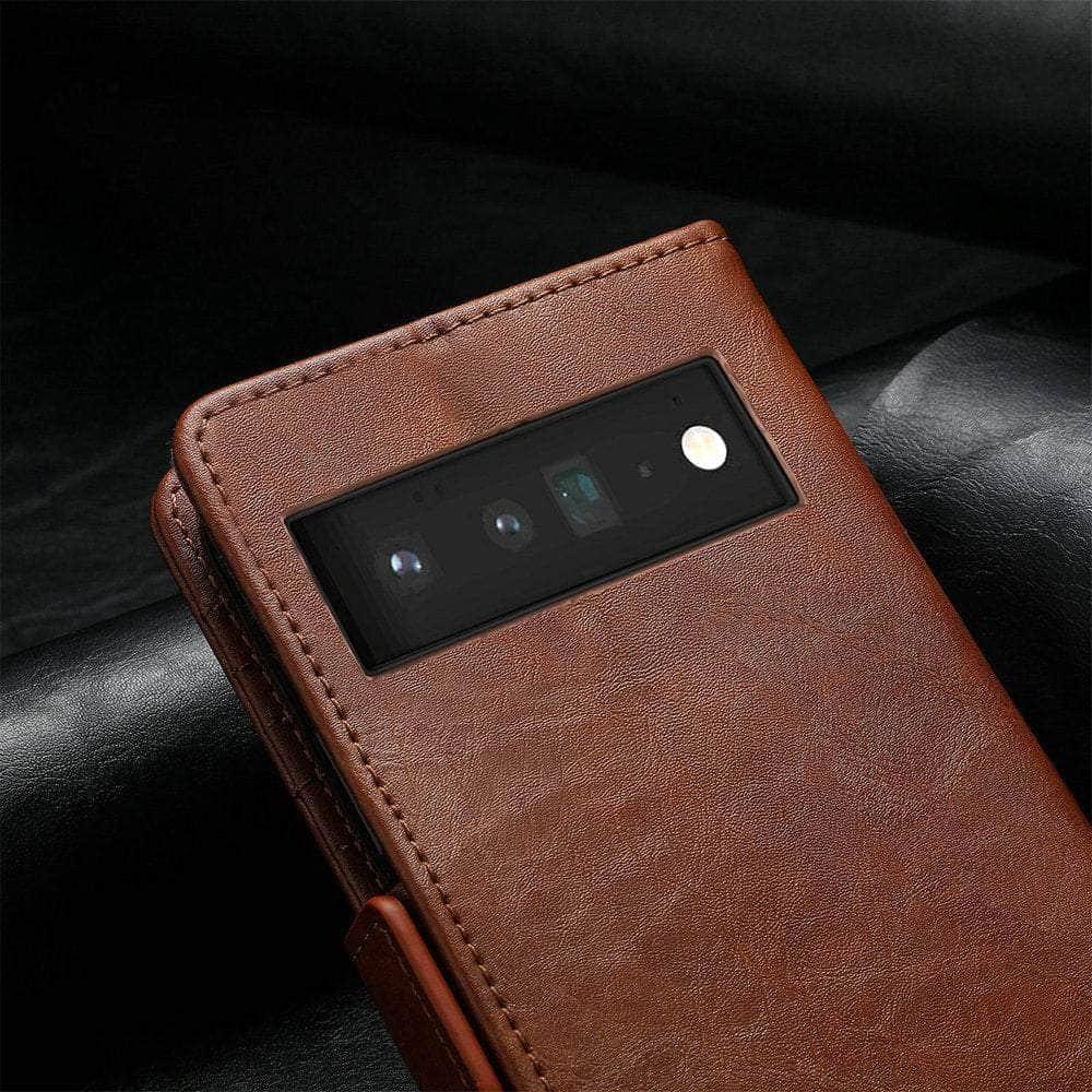 Google Pixel 6 Premium RFID Blocking Leather Wallet Case - Slim Protective Phone Cover with Card Slots for Business Professionals & Travelers