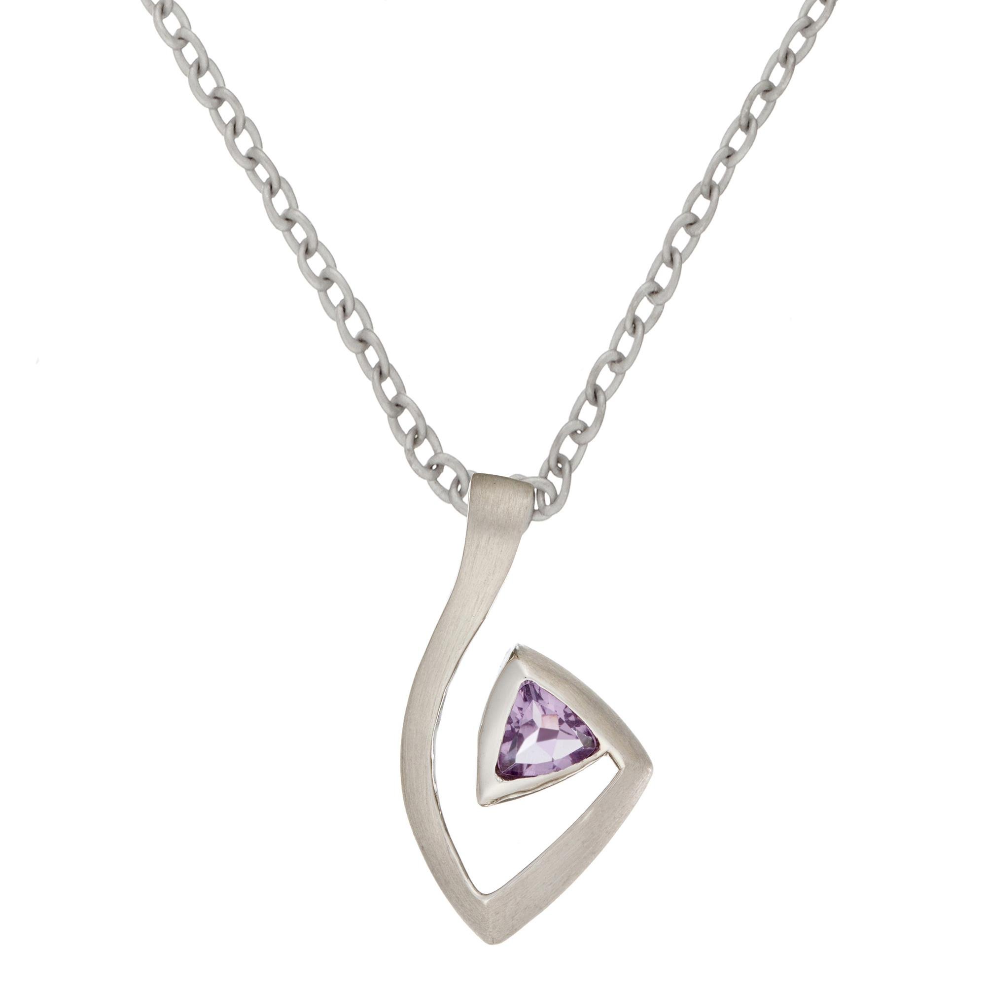 925 Sterling Silver Amethyst Triangle Musical Note Earrings & Necklace Set - 18