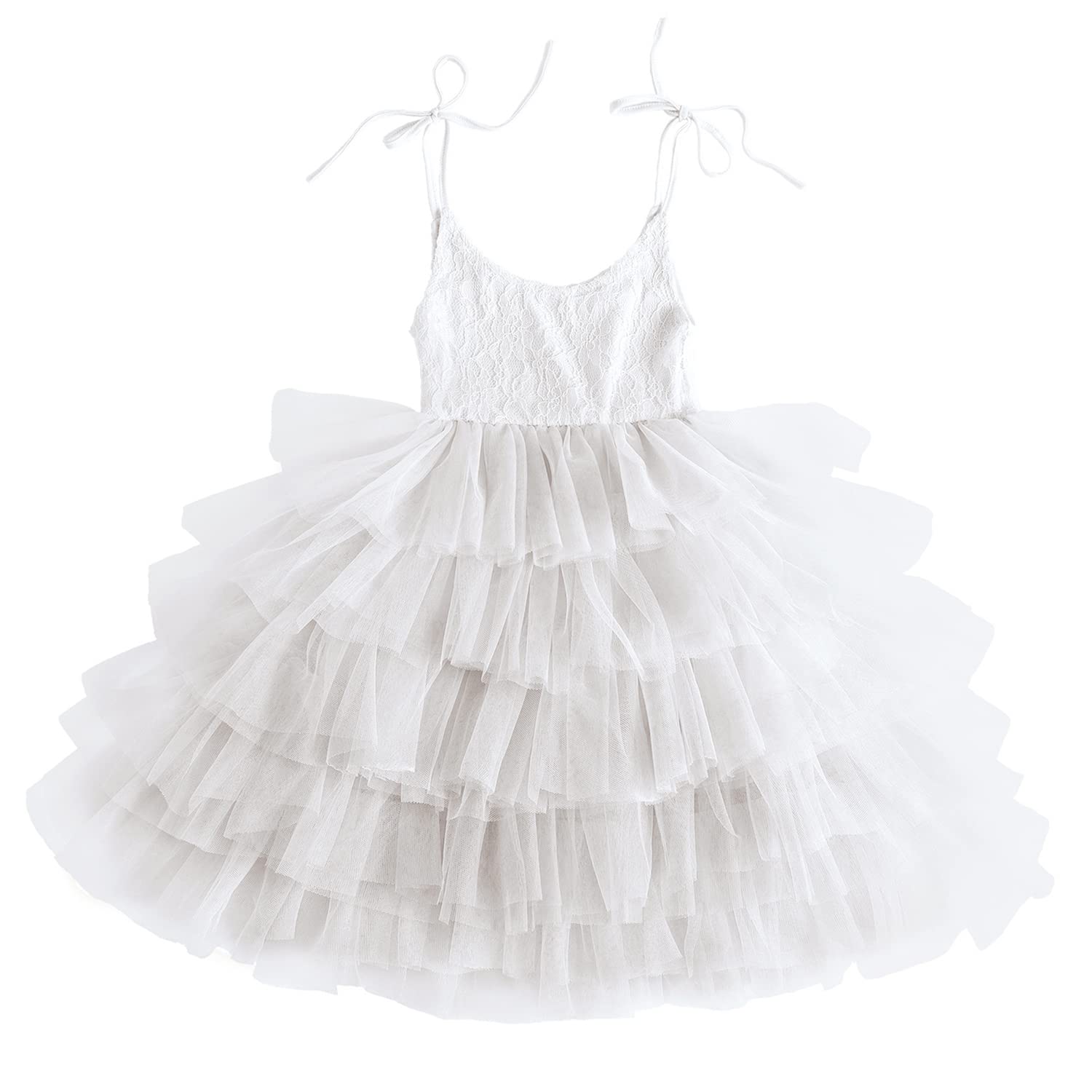 Girls Floral Sleeveless Strap Princess Layered Party Dress for Birthday, Wedding & Special Occasions