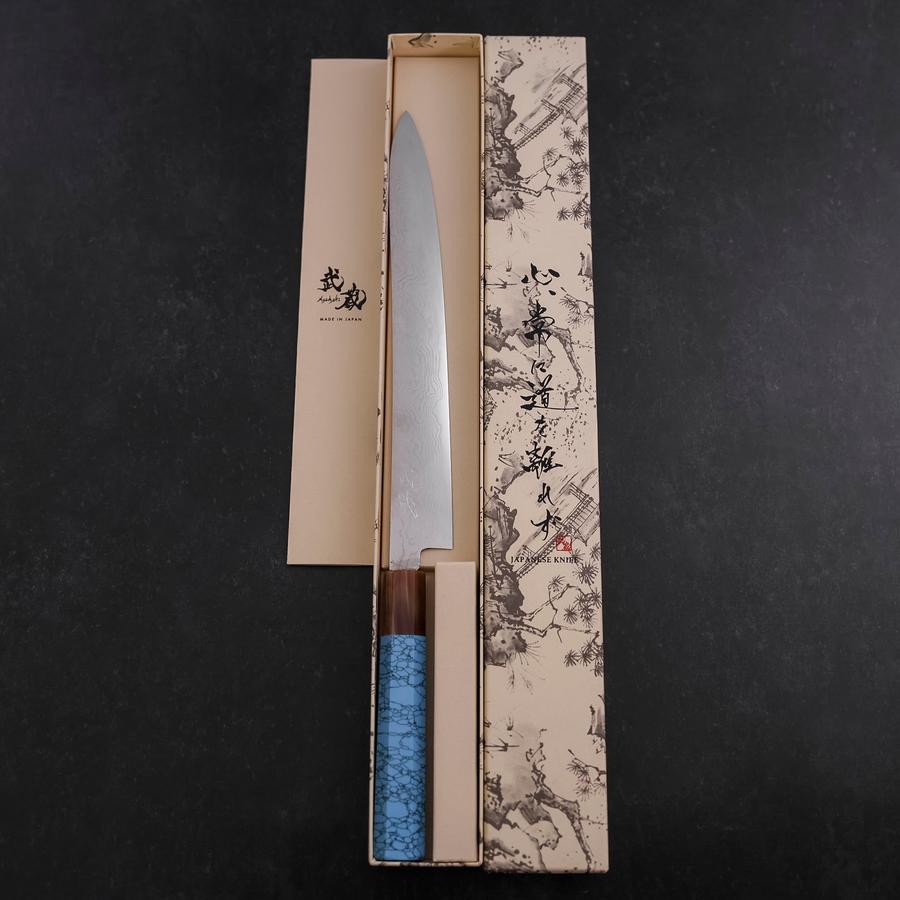 Premium Sujihiki Knife 270mm - Silver Steel #3 Nickel Damascus Blade with Buffalo Turquoise Handle - Perfect for Sushi, Sashimi & Meat Slicing - Japanese Kitchen Knife for Chefs & Home Cooks